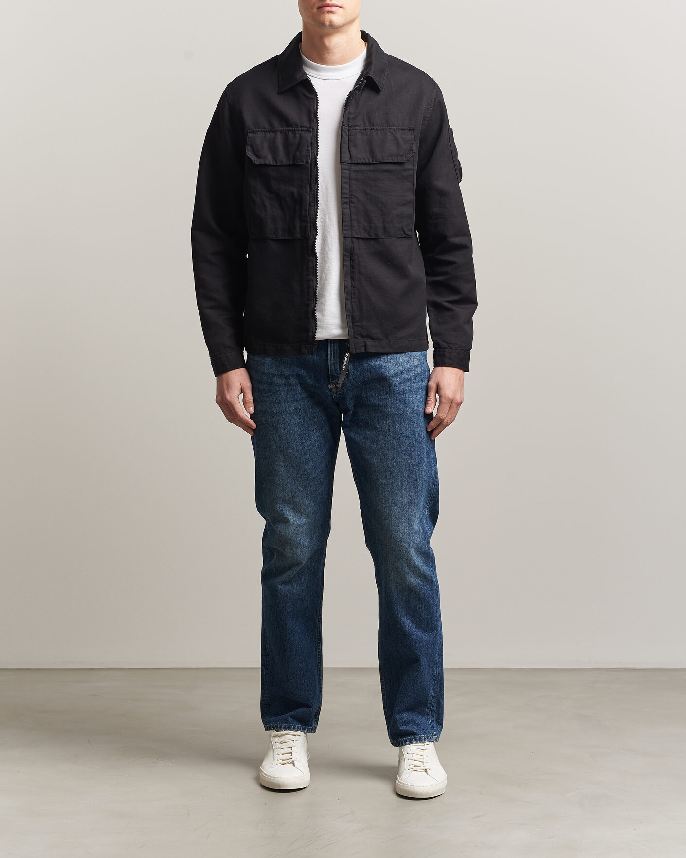 Hombres | Camisas | C.P. Company | Cotton/Linen Zip Overshirt Black