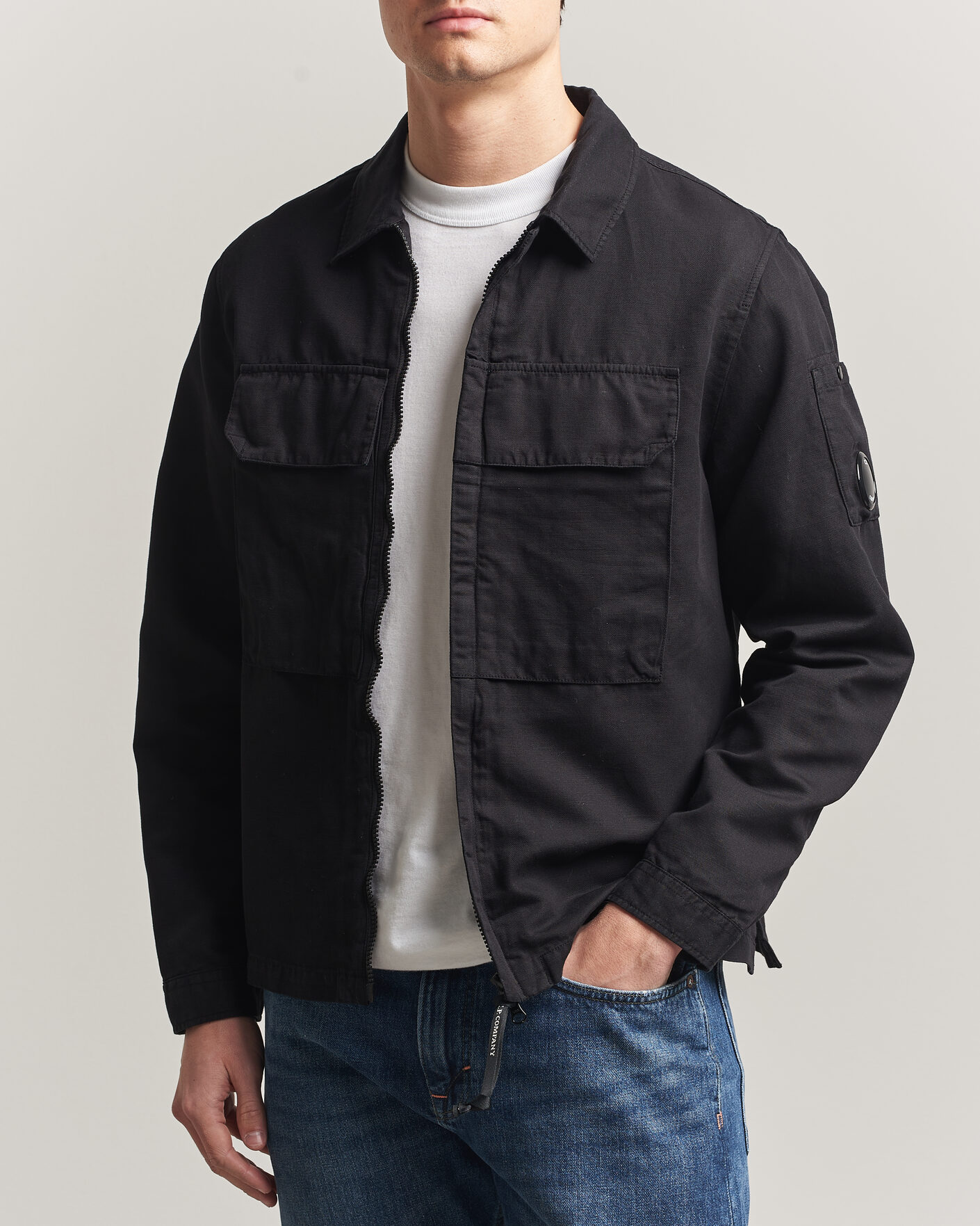 Hombres | Camisas | C.P. Company | Cotton/Linen Zip Overshirt Black