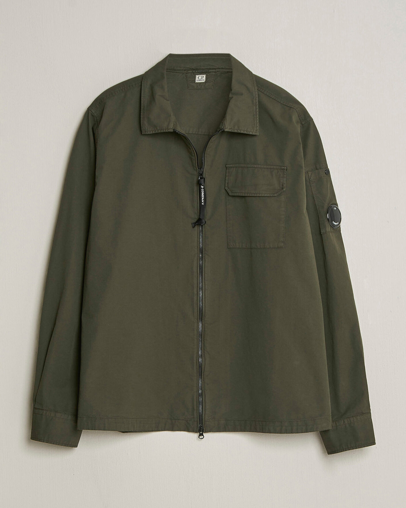 Hombres | Camisas | C.P. Company | Garment Dyed Gabardine Zip Overshirt Dark Green