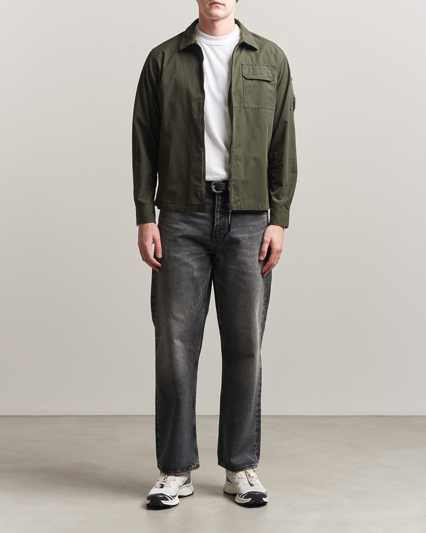 Hombres | Camisas | C.P. Company | Garment Dyed Gabardine Zip Overshirt Dark Green