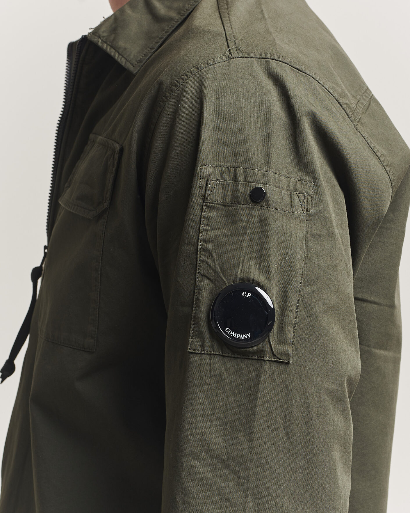 Hombres | Camisas | C.P. Company | Garment Dyed Gabardine Zip Overshirt Dark Green