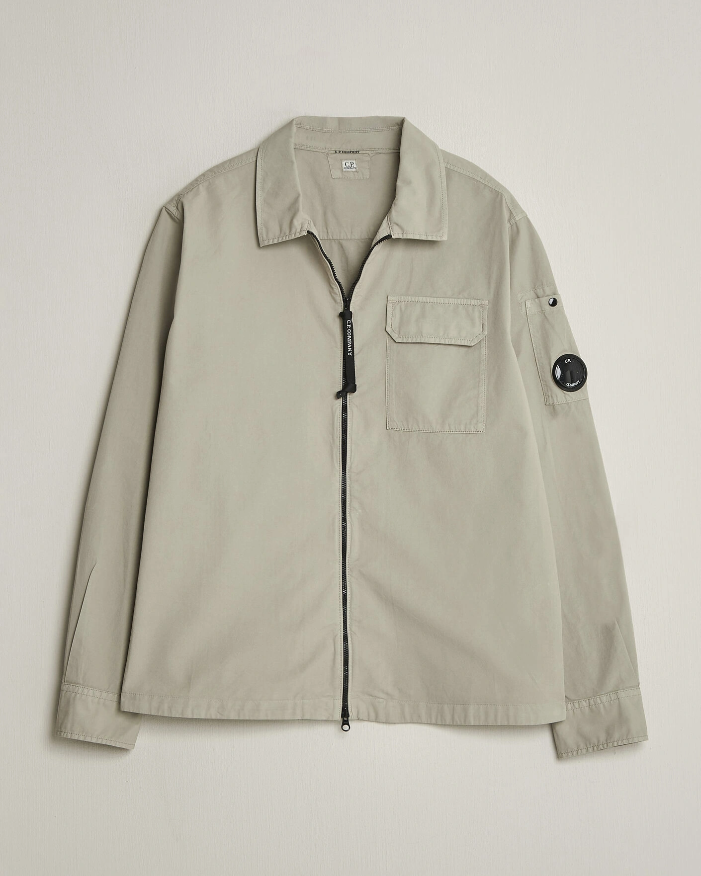 Hombres | Camisas | C.P. Company | Garment Dyed Gabardine Zip Overshirt Light Grey