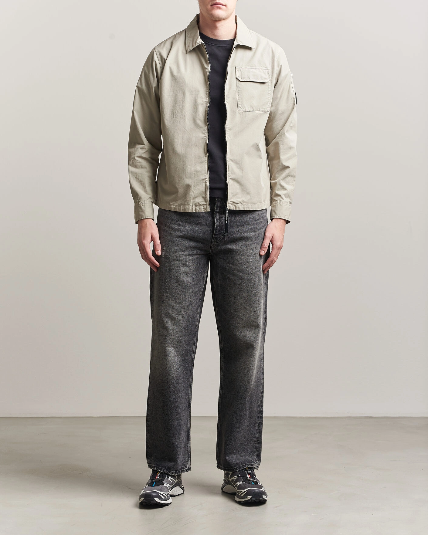 Hombres | Camisas | C.P. Company | Garment Dyed Gabardine Zip Overshirt Light Grey