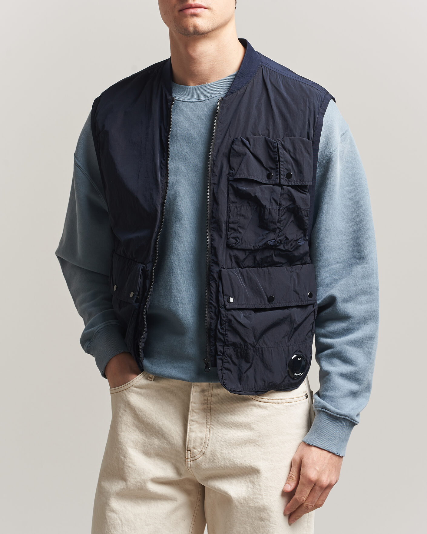 Hombres | Jerséis y prendas de punto | C.P. Company | Cotton Mix 2 in 1 Knitted Sweater Navy