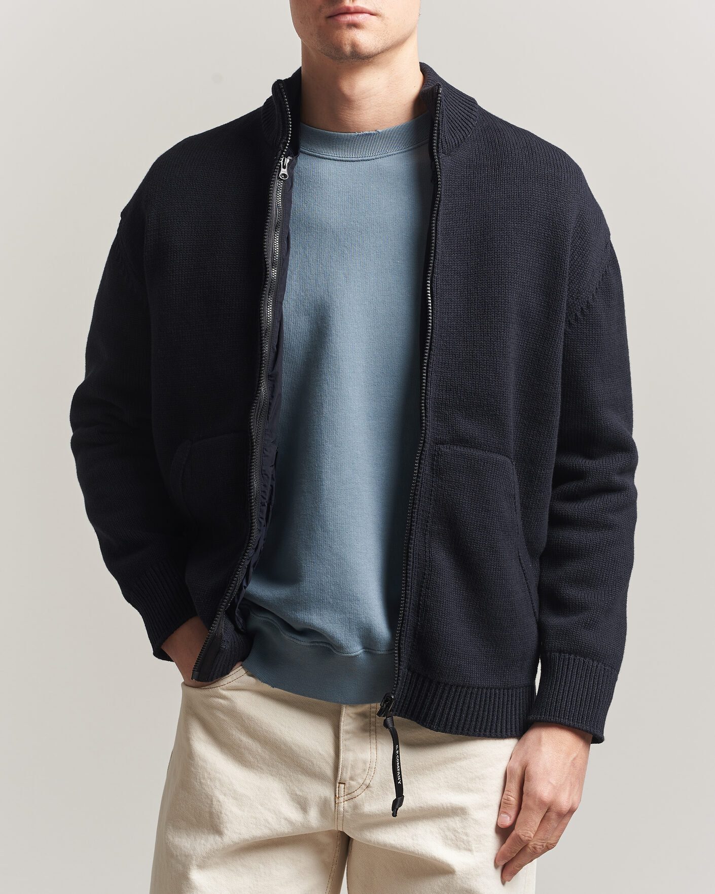 Hombres | Jerséis y prendas de punto | C.P. Company | Cotton Mix 2 in 1 Knitted Sweater Navy