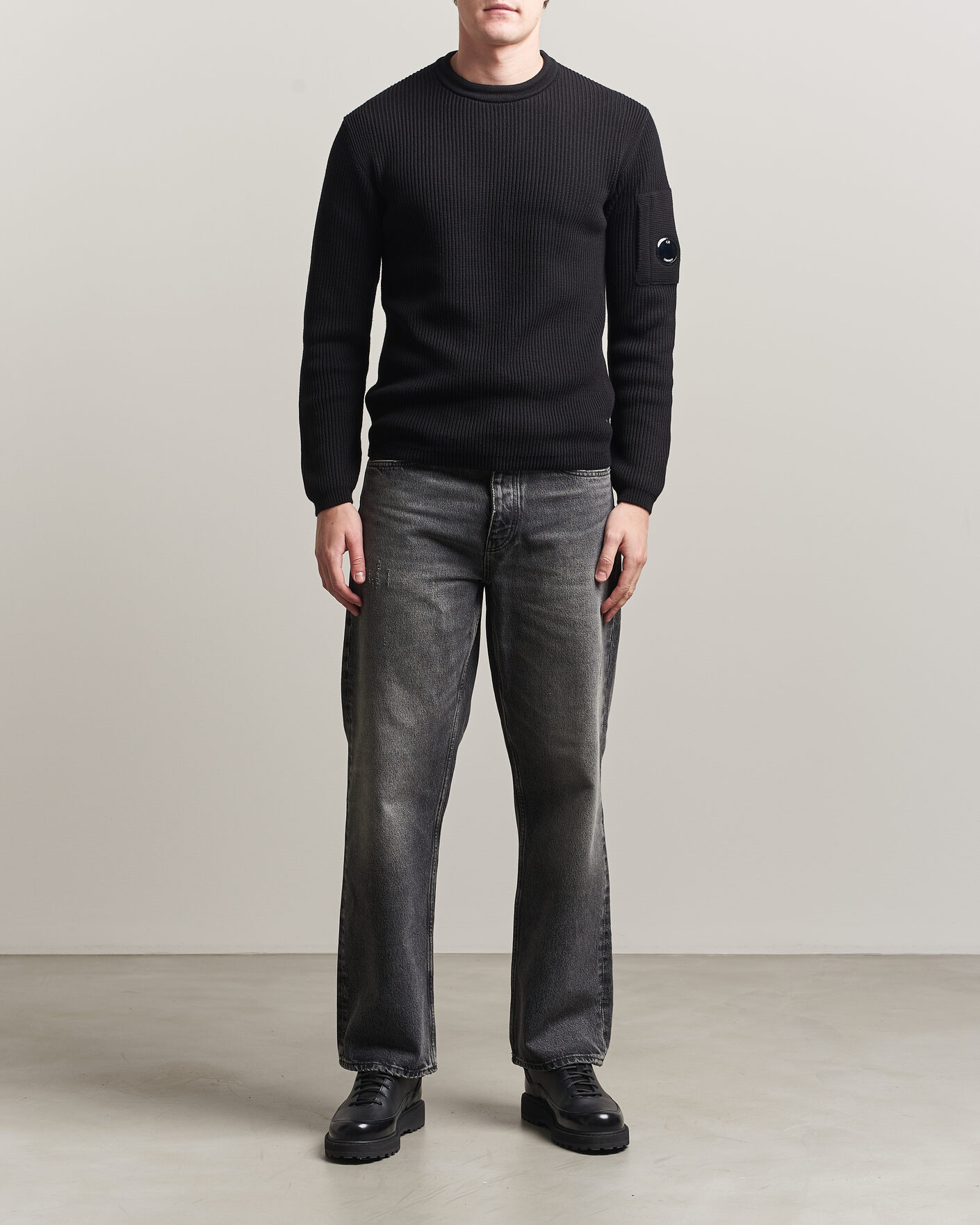 Hombres | Jerséis y prendas de punto | C.P. Company | Sea Island Knitted Cotton Crewneck Black