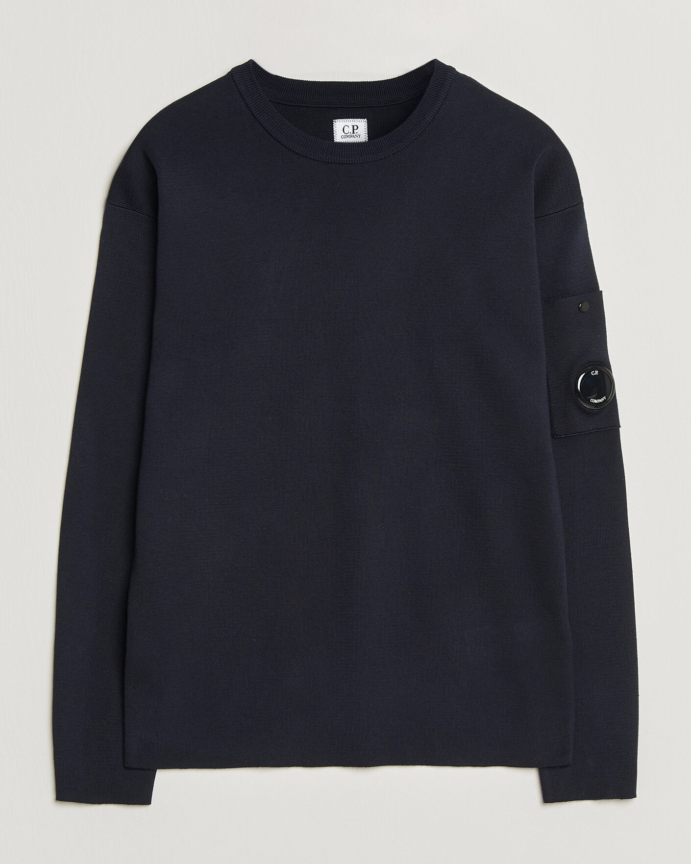 Hombres | Jerséis y prendas de punto | C.P. Company | Sea Island Fine Knit Cotton Lens Crewneck Navy