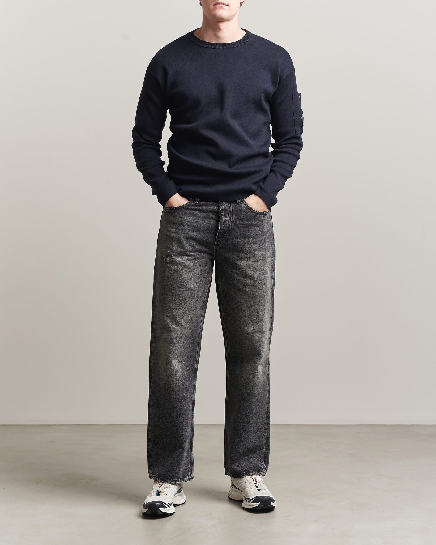 Hombres | Jerséis y prendas de punto | C.P. Company | Sea Island Fine Knit Cotton Lens Crewneck Navy
