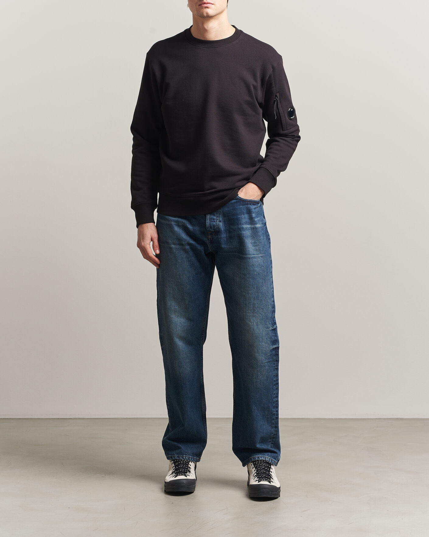 Hombres | Jerséis y prendas de punto | C.P. Company | Diagonal Raised Fleece Lens Sweatshirt Black