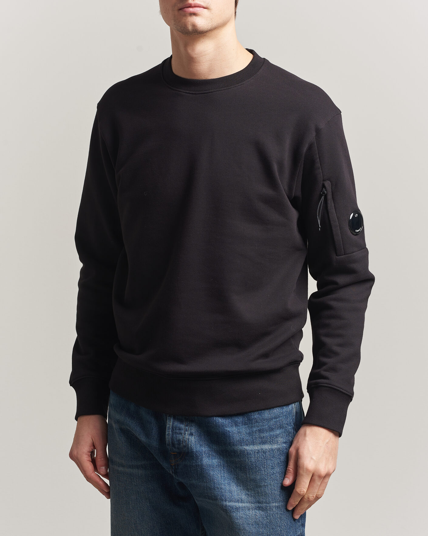 Hombres | Jerséis y prendas de punto | C.P. Company | Diagonal Raised Fleece Lens Sweatshirt Black
