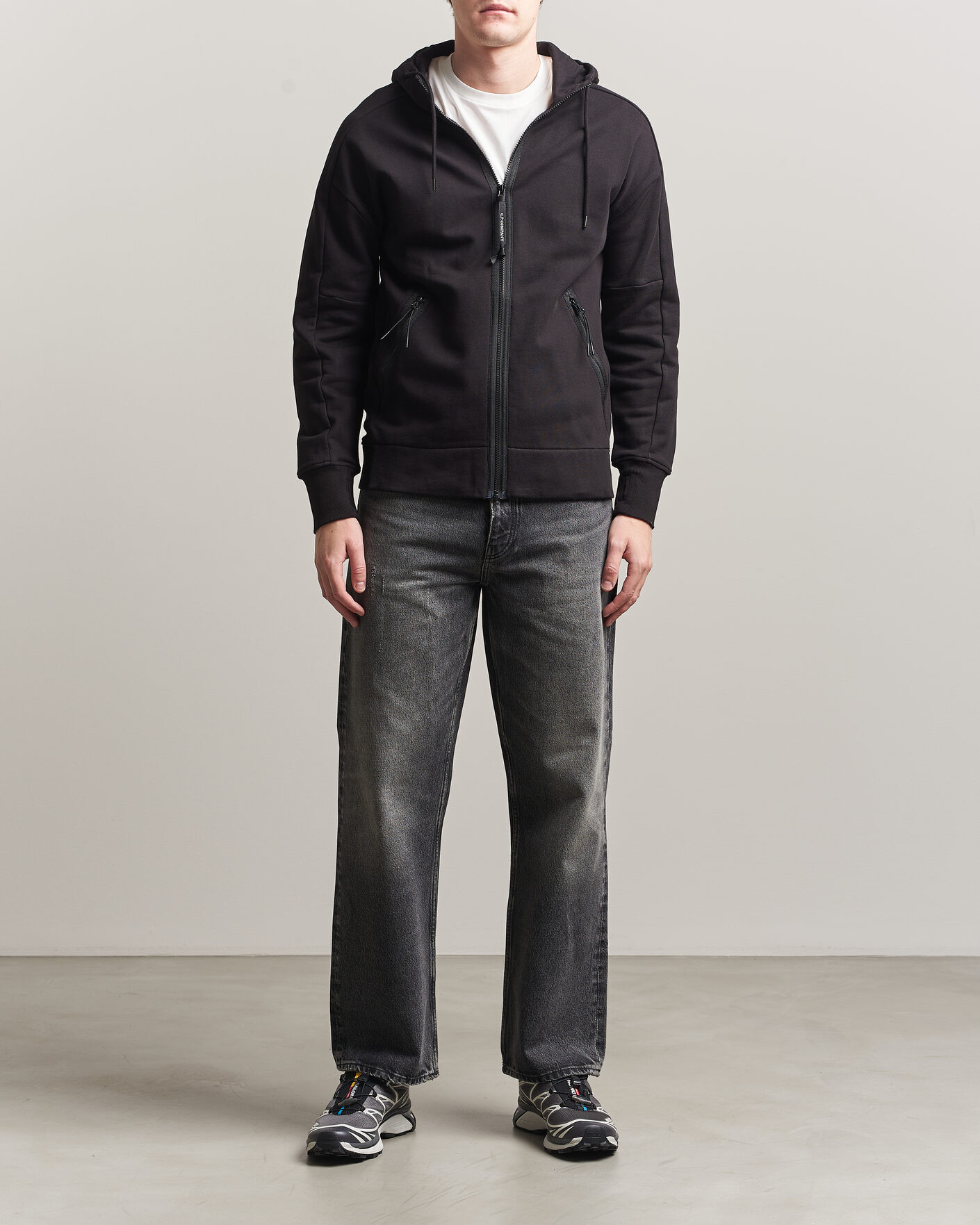 Hombres | Jerséis y prendas de punto | C.P. Company | Diagonal Raised Fleece Full Zip Goggle Hoodie Black