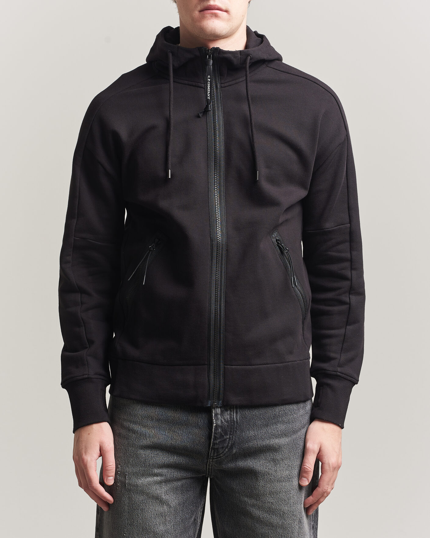 Hombres | Jerséis y prendas de punto | C.P. Company | Diagonal Raised Fleece Full Zip Goggle Hoodie Black