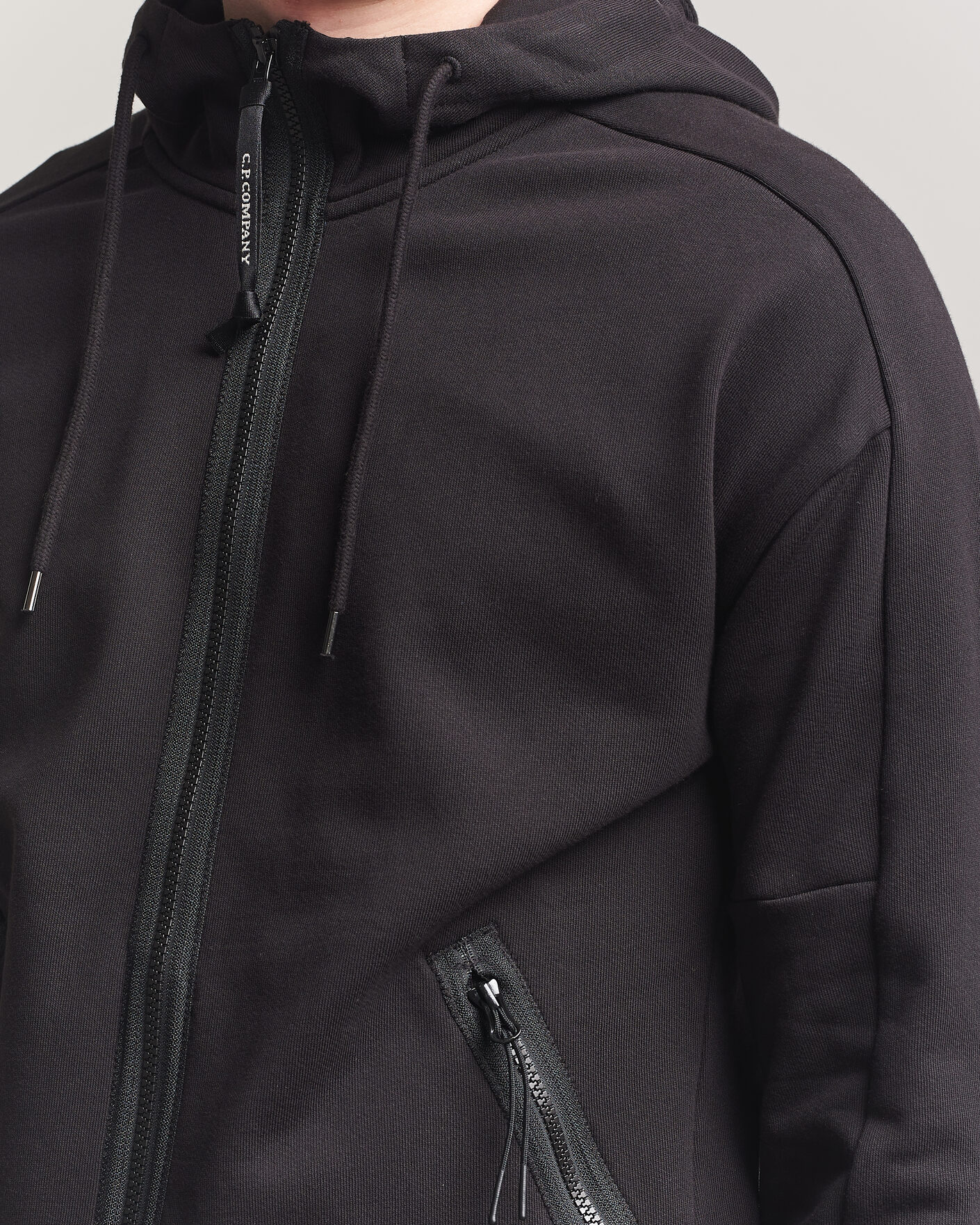Hombres | Jerséis y prendas de punto | C.P. Company | Diagonal Raised Fleece Full Zip Goggle Hoodie Black