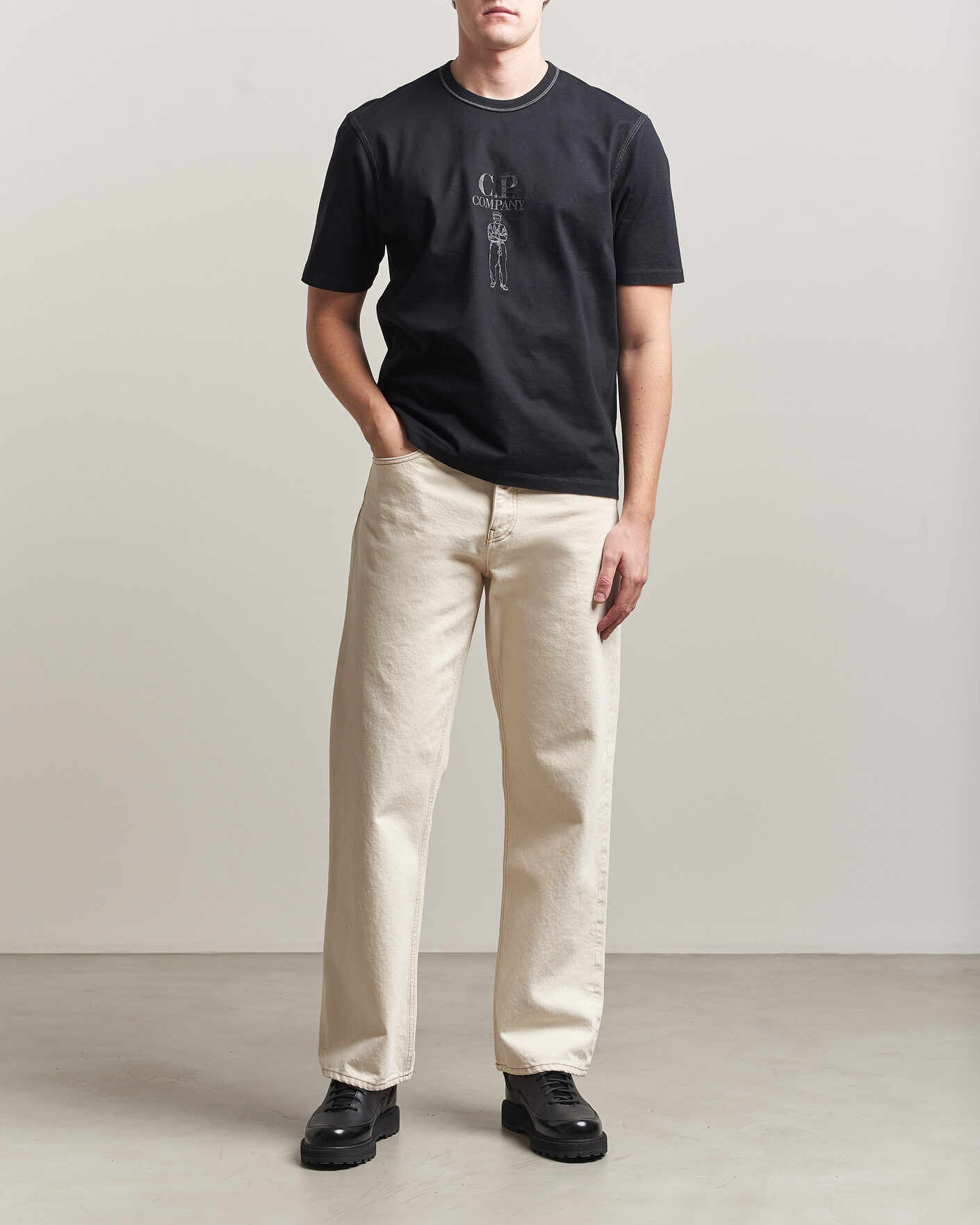 Hombres | Camisetas | C.P. Company | Mercerized Heavy Cotton Chest Logo T-Shirt Black
