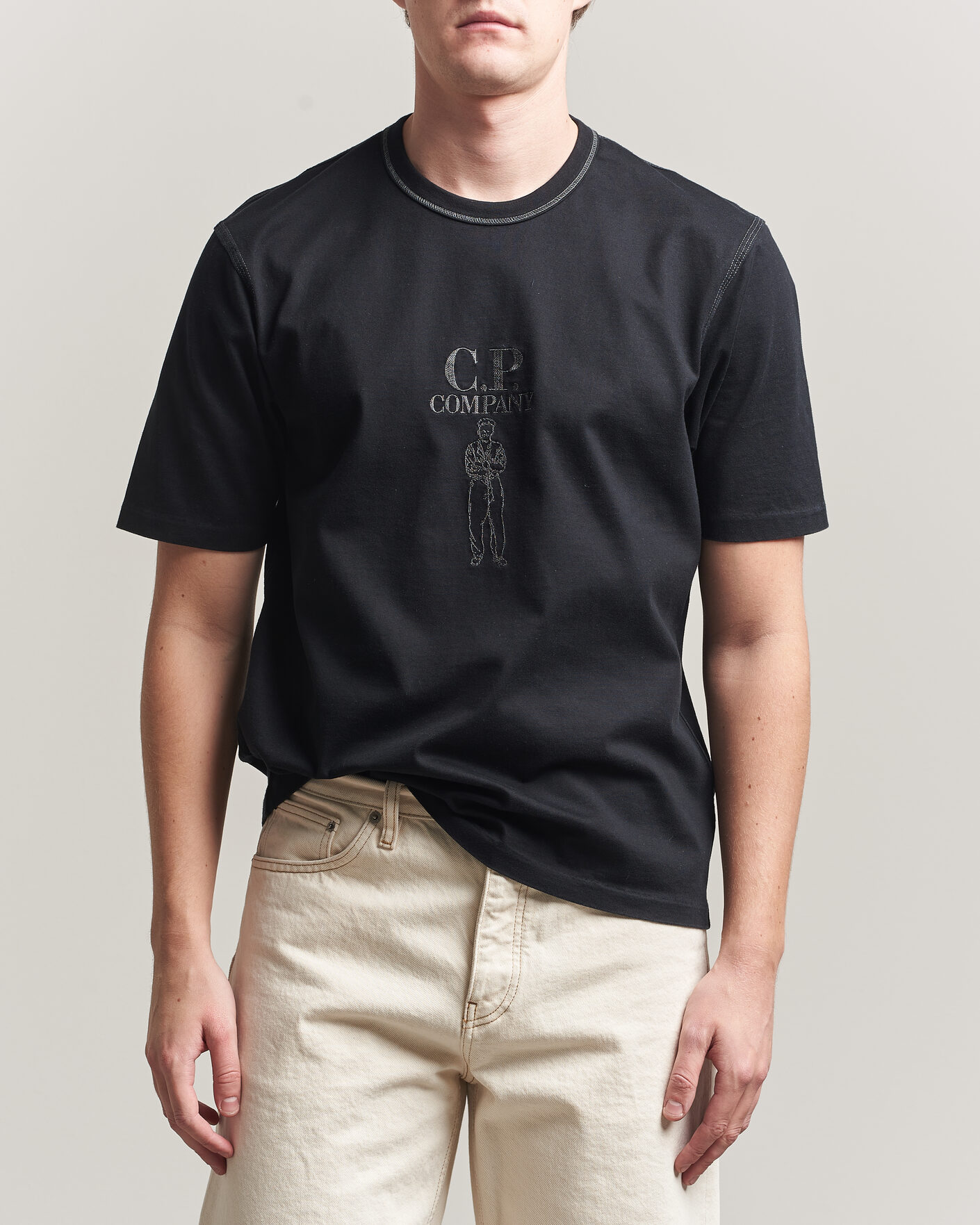 Hombres | Camisetas | C.P. Company | Mercerized Heavy Cotton Chest Logo T-Shirt Black