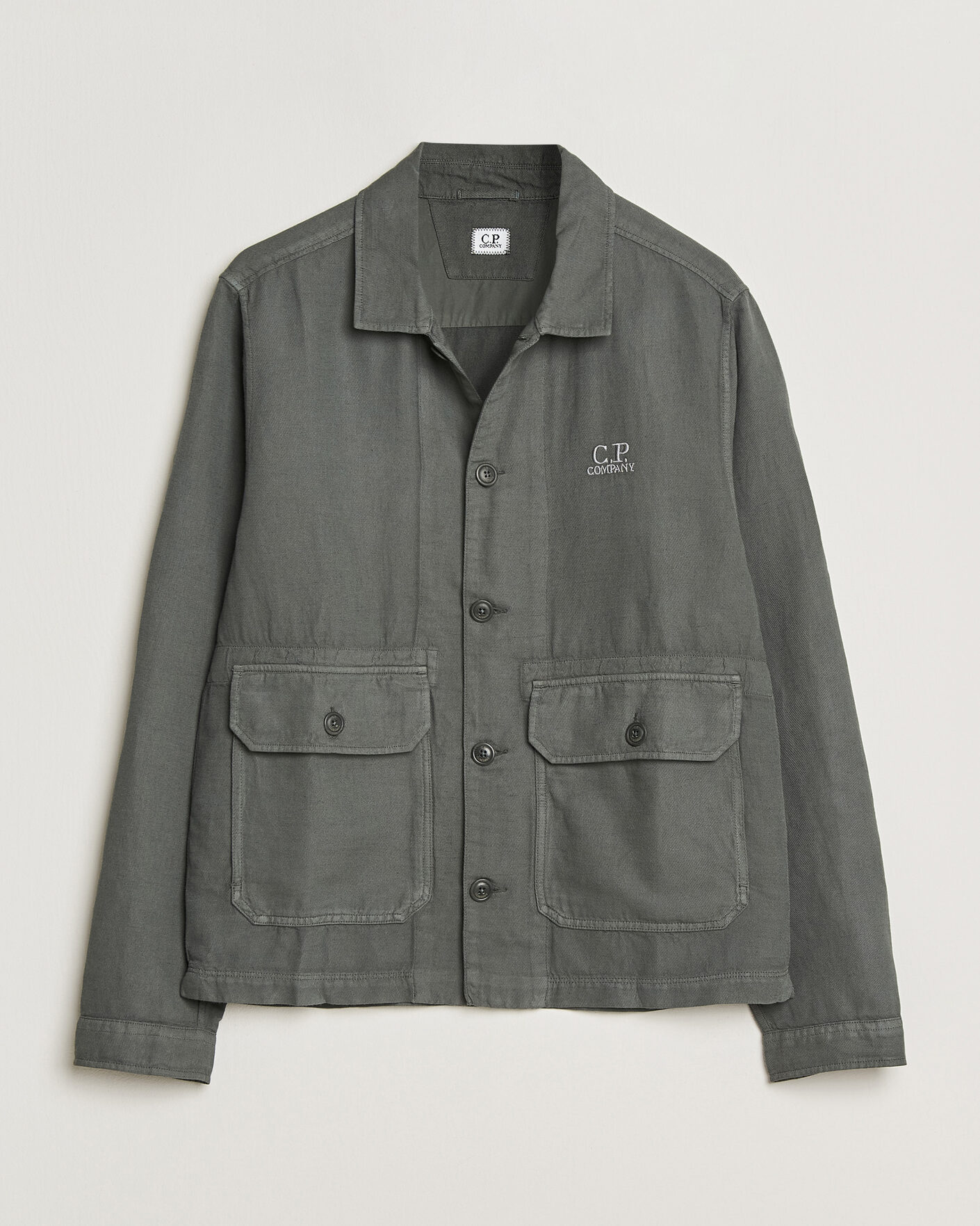Hombres | Camisas | C.P. Company | Broken Twill Linen/Cotton Overshirt Olive