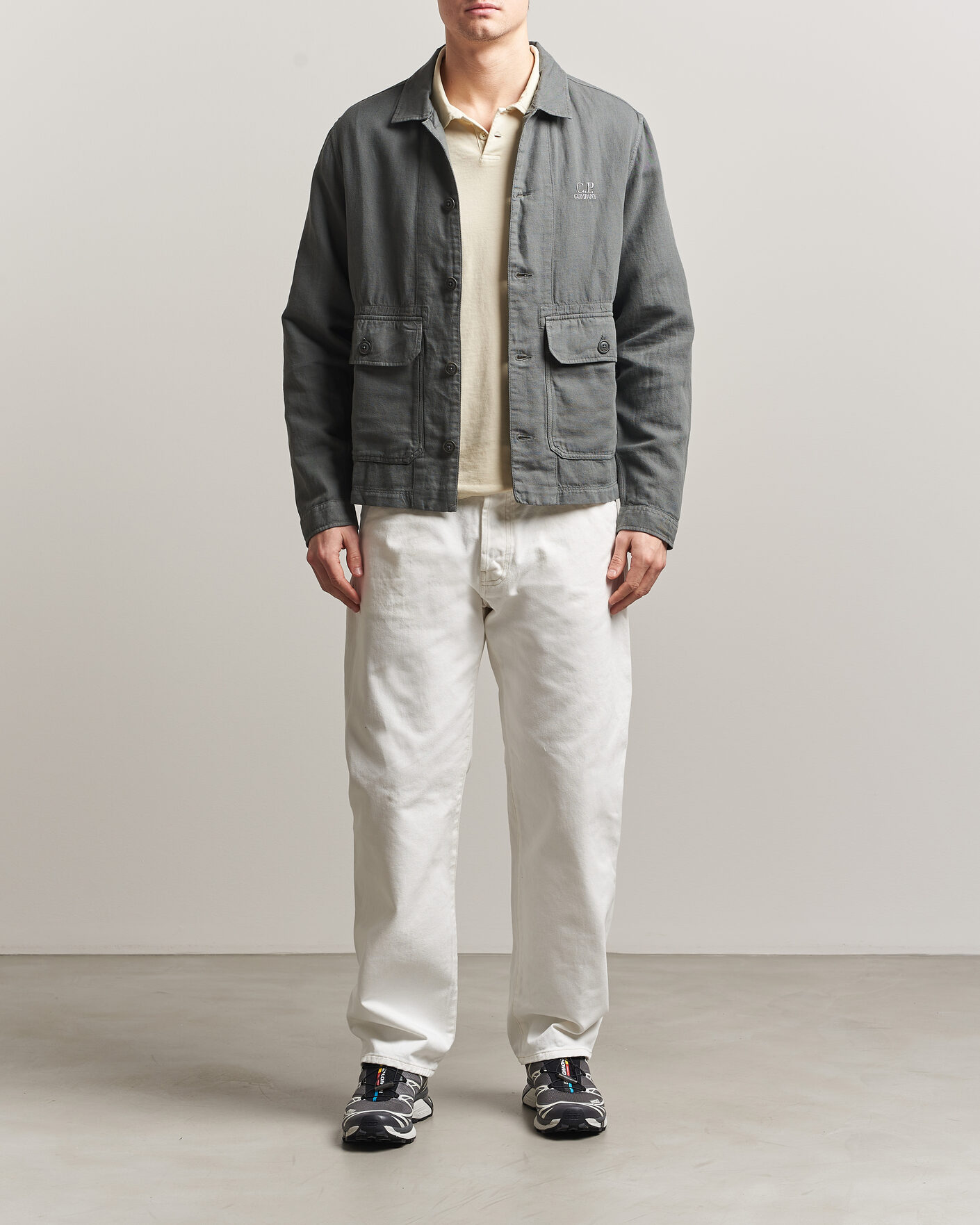 Hombres | Camisas | C.P. Company | Broken Twill Linen/Cotton Overshirt Olive