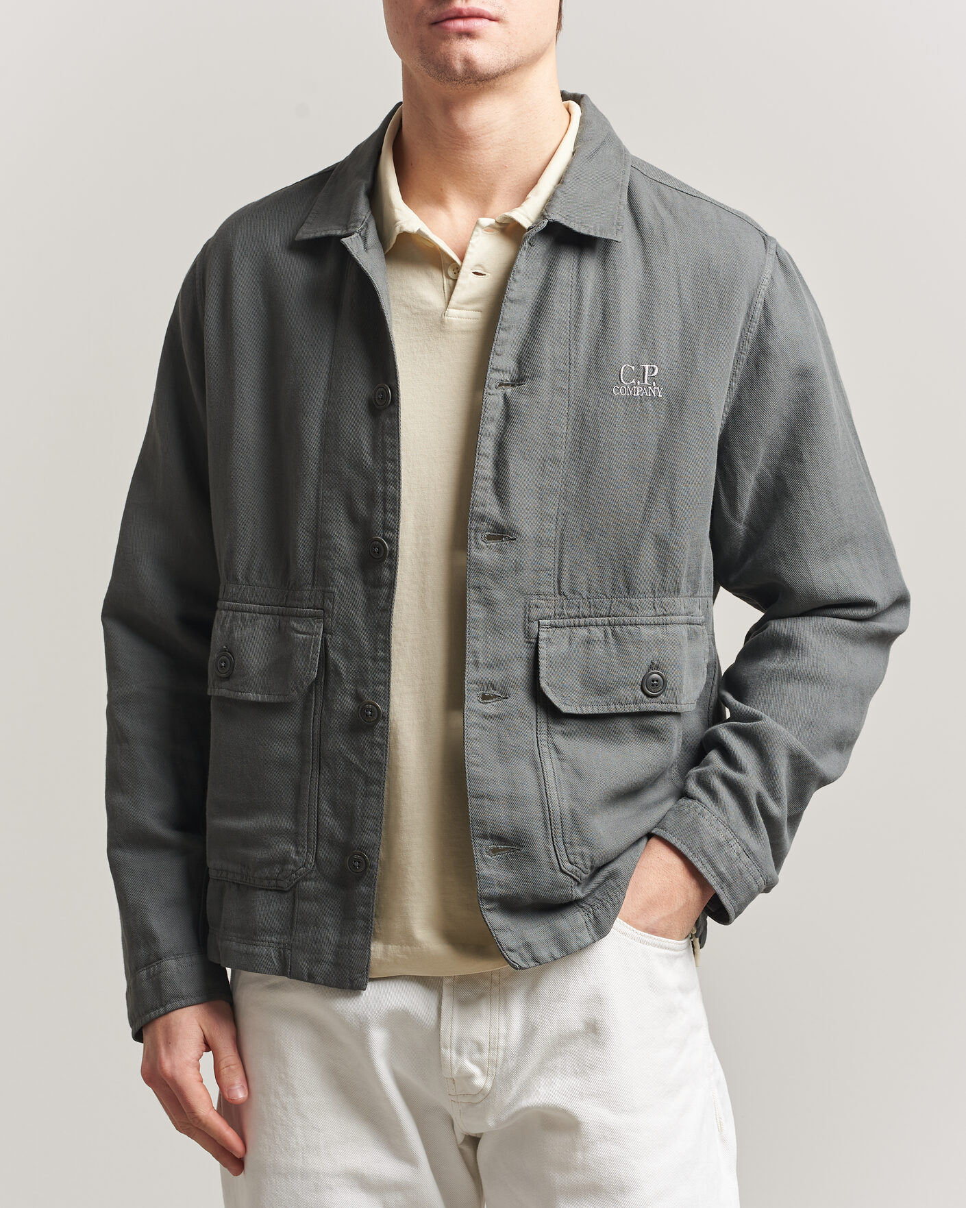 Hombres | Camisas | C.P. Company | Broken Twill Linen/Cotton Overshirt Olive
