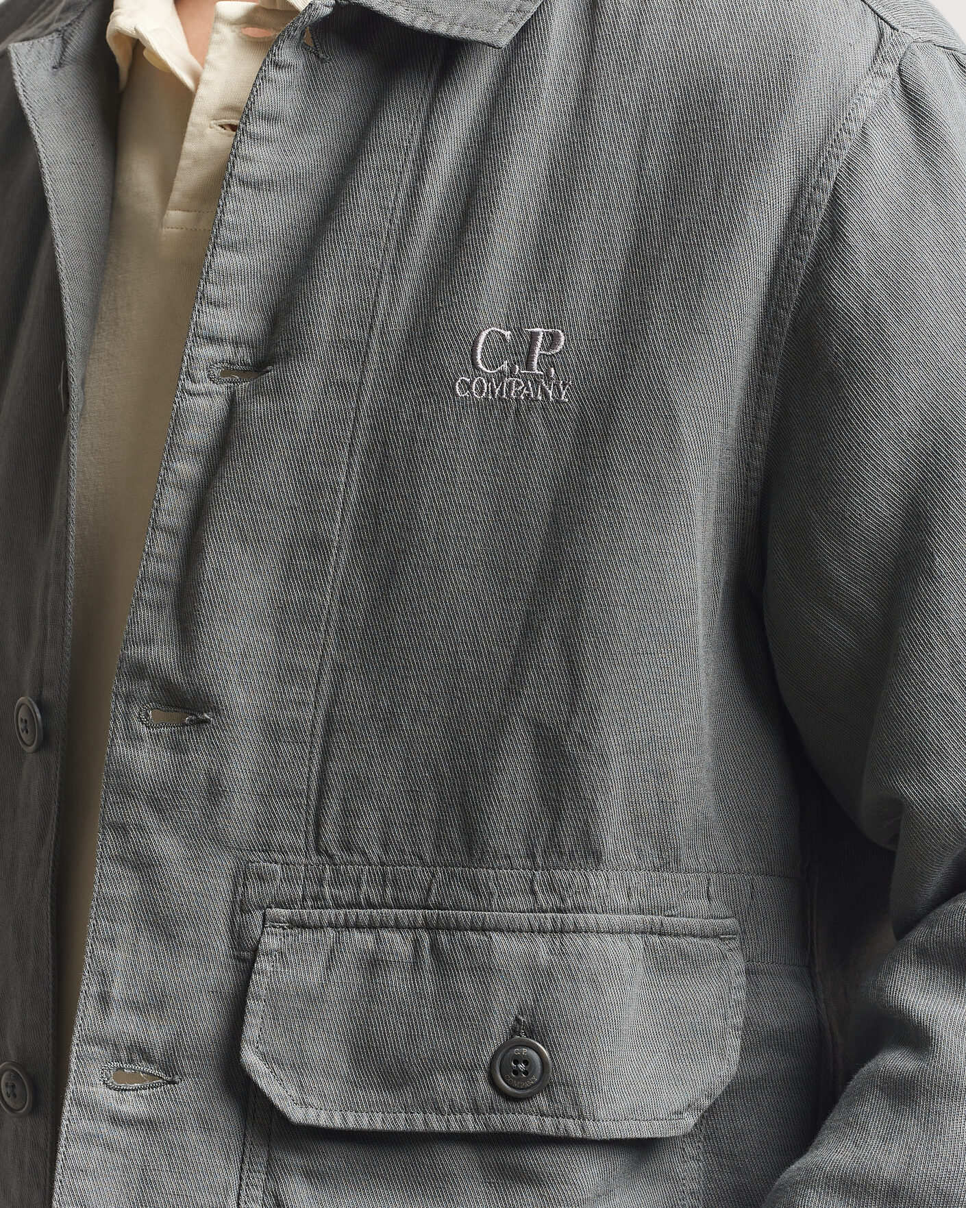 Hombres | Camisas | C.P. Company | Broken Twill Linen/Cotton Overshirt Olive