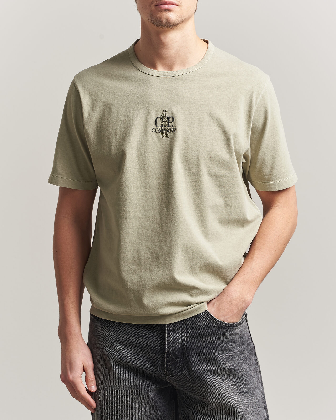 Hombres | Camisetas | C.P. Company | Back Printed Cotton T-Shirt Washed Green