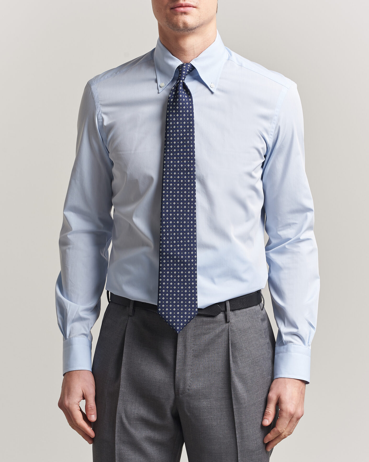 Hombres | Camisas | Mazzarelli | Soft Cotton Button Down Shirt Light Blue