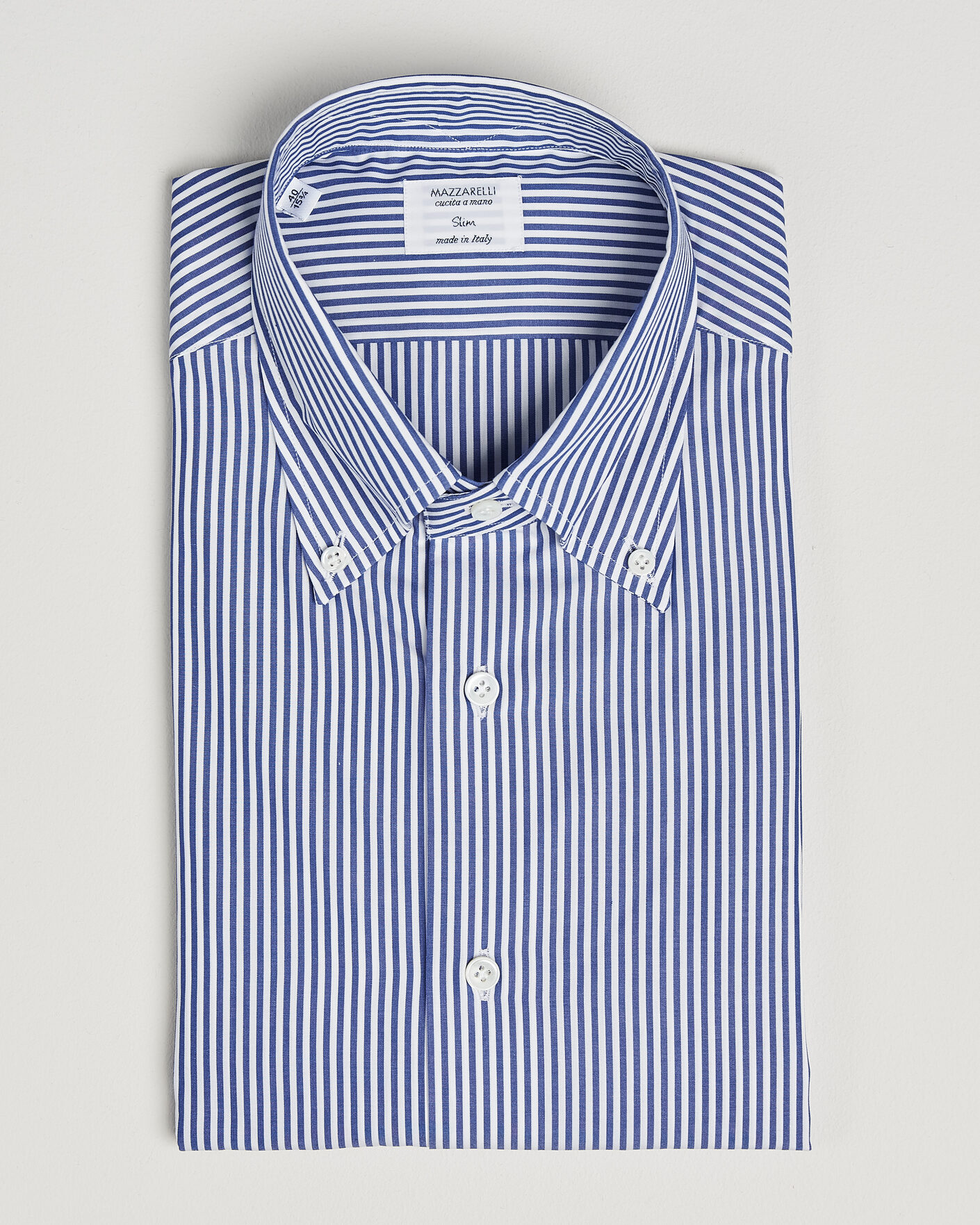 Hombres | Camisas | Mazzarelli | Soft Cotton Button Down Shirt Blue Stripe