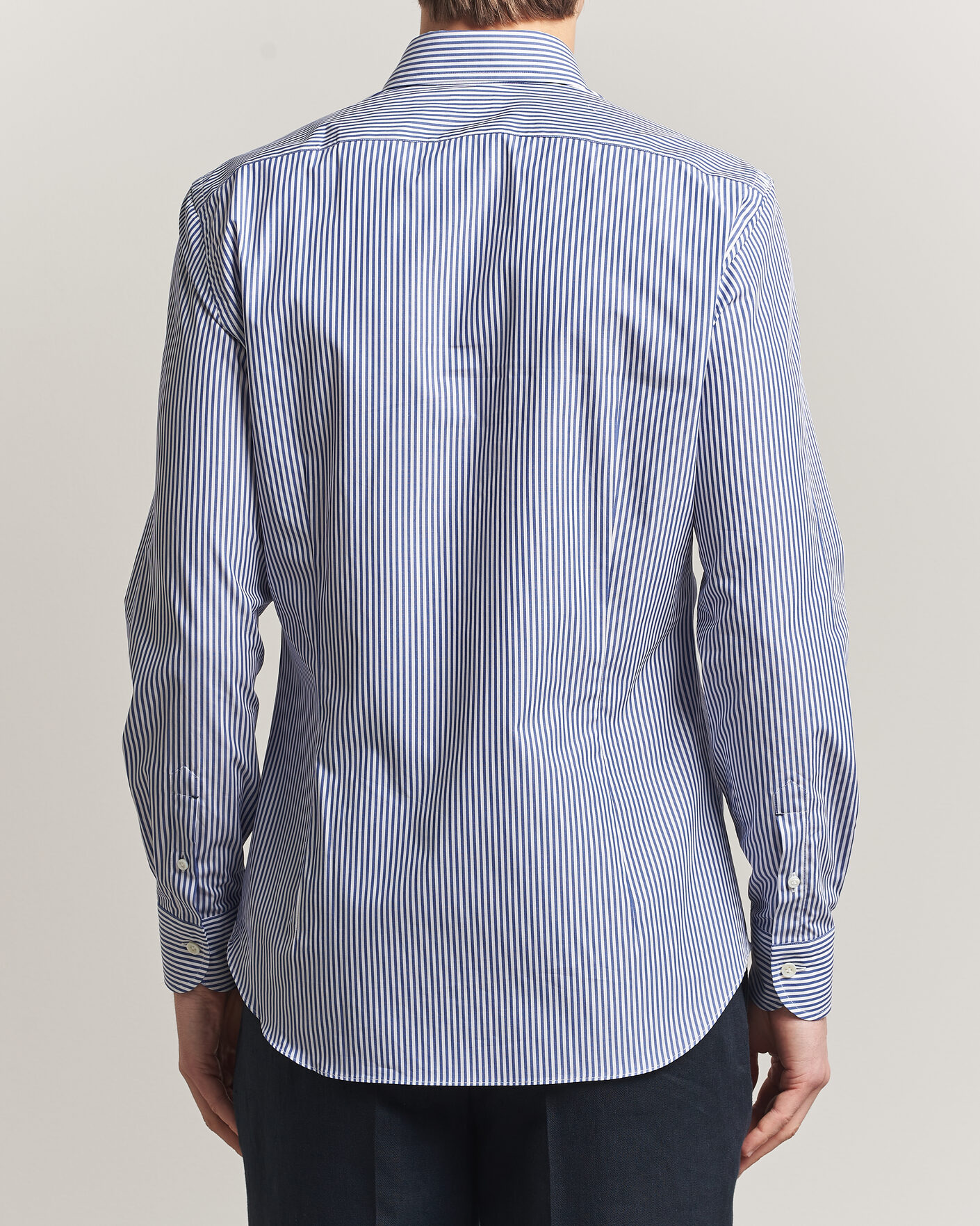 Hombres | Camisas | Mazzarelli | Soft Cotton Button Down Shirt Blue Stripe