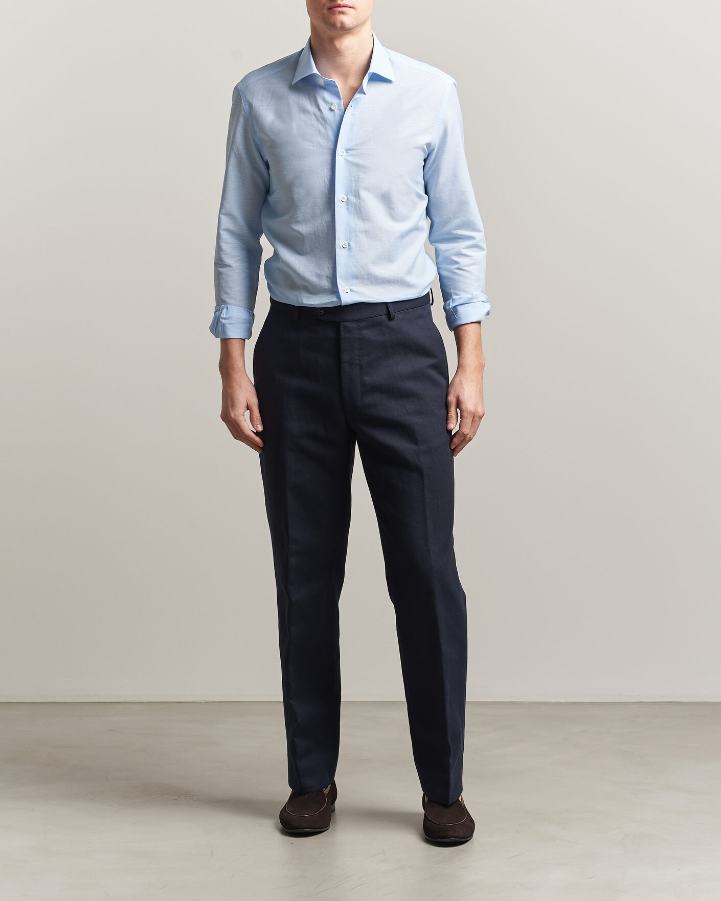 Hombres | Camisas | Mazzarelli | Soft Cotton/Linen Shirt Light Blue