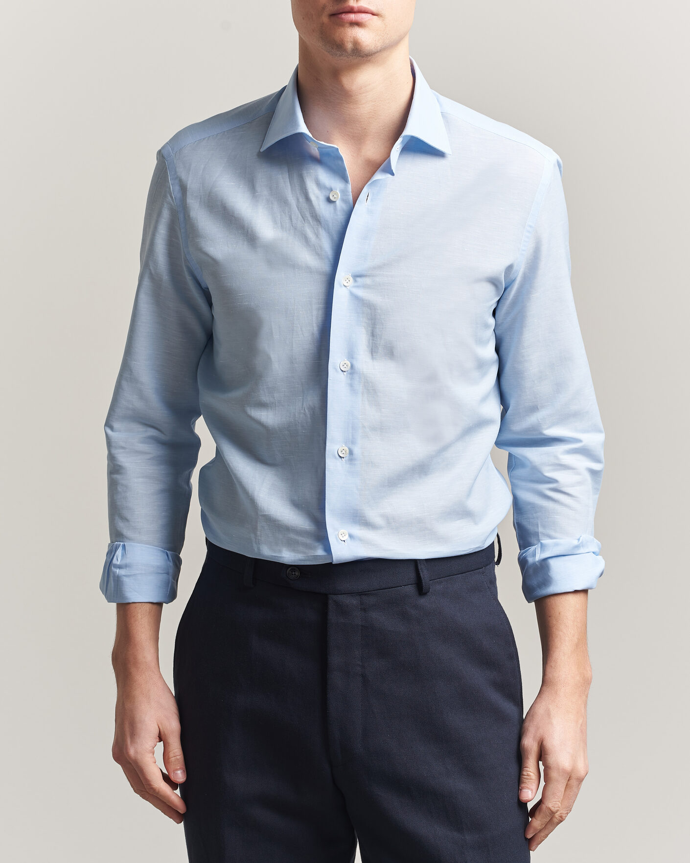 Hombres | Camisas | Mazzarelli | Soft Cotton/Linen Shirt Light Blue