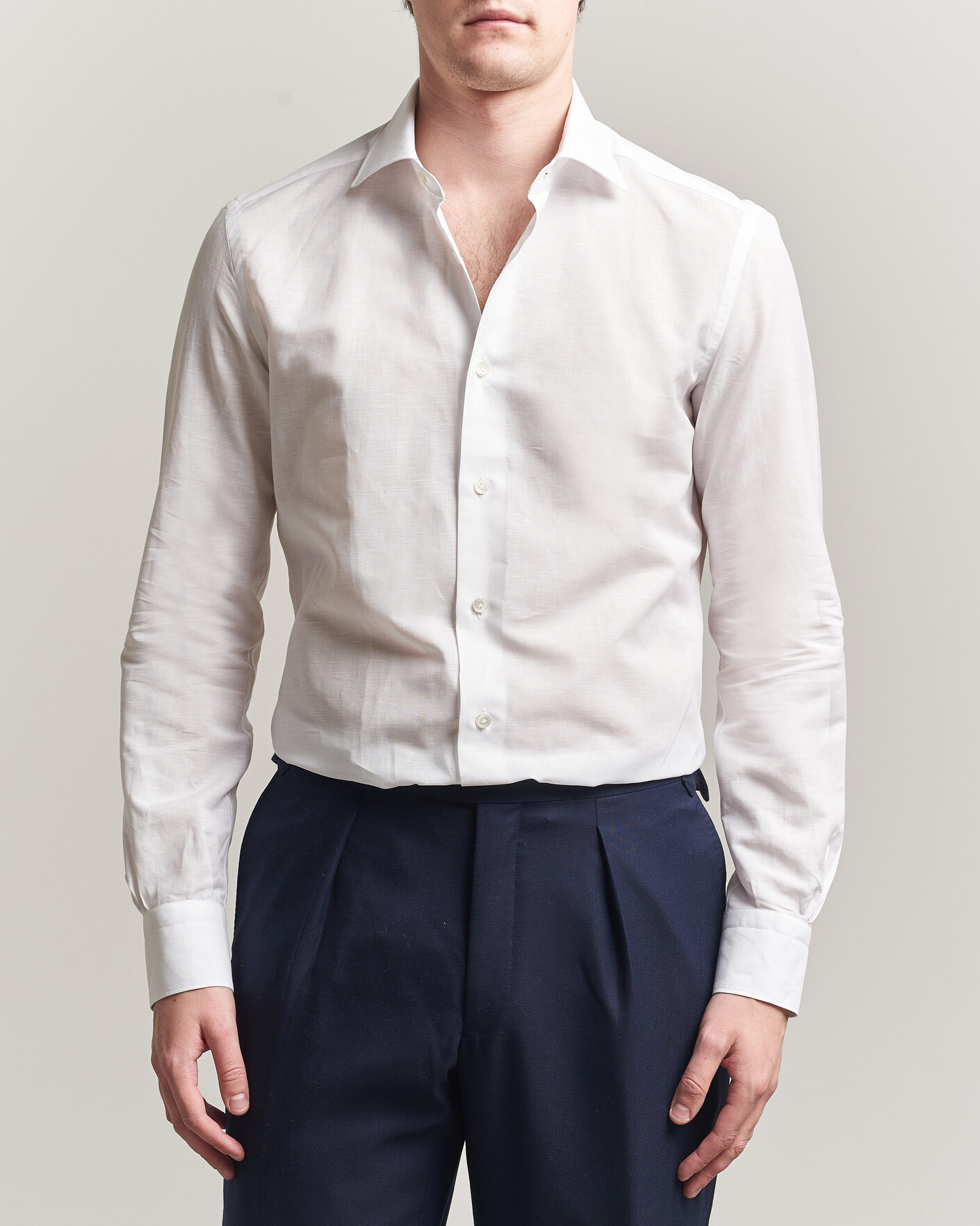 Hombres | Camisas | Mazzarelli | Soft Cotton/Linen Shirt White