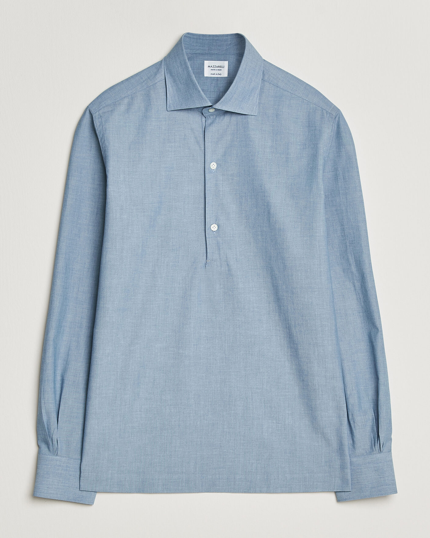 Hombres | Camisas | Mazzarelli | Soft Cotton Denim Popover Shirt Blue