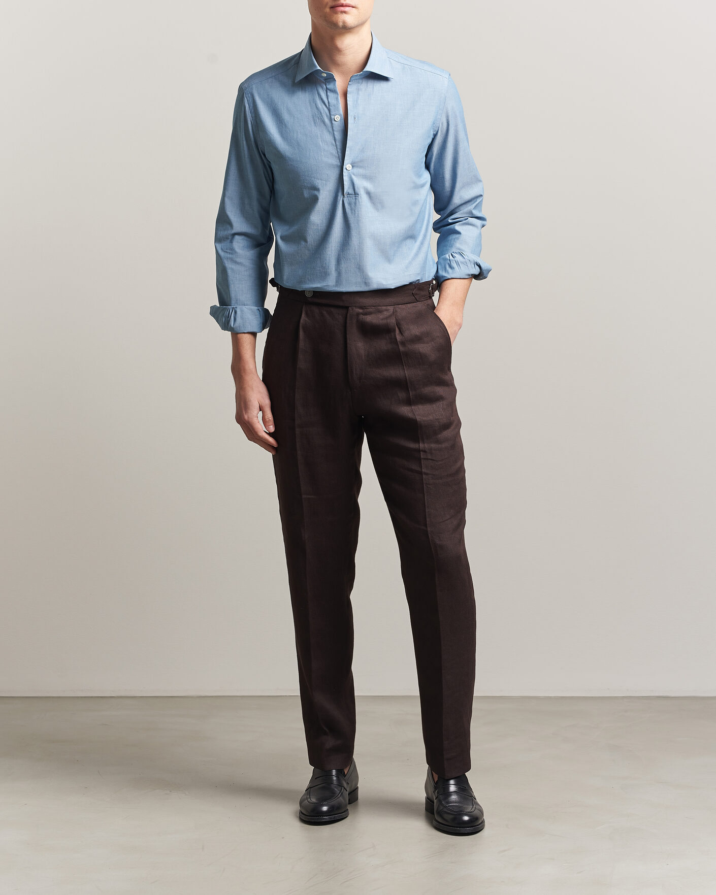 Hombres | Camisas | Mazzarelli | Soft Cotton Denim Popover Shirt Blue