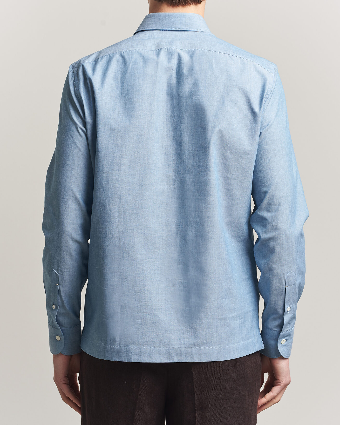 Hombres | Camisas | Mazzarelli | Soft Cotton Denim Popover Shirt Blue
