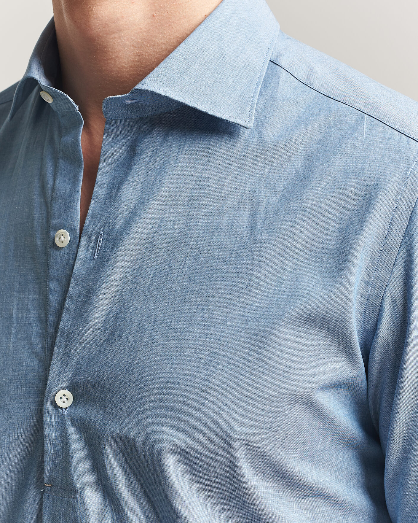 Hombres | Camisas | Mazzarelli | Soft Cotton Denim Popover Shirt Blue