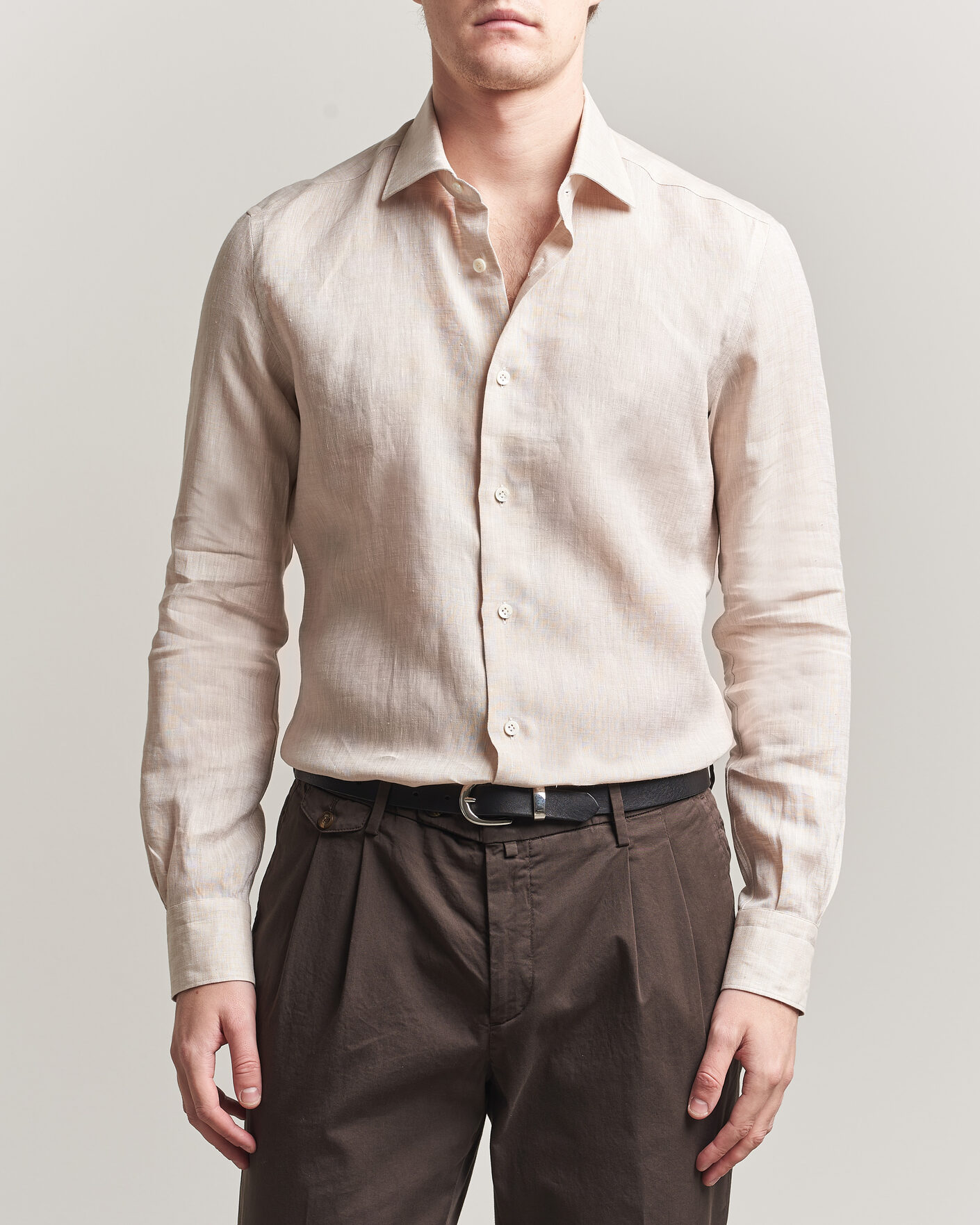 Hombres | Camisas | Mazzarelli | Soft Linen Shirt Beige