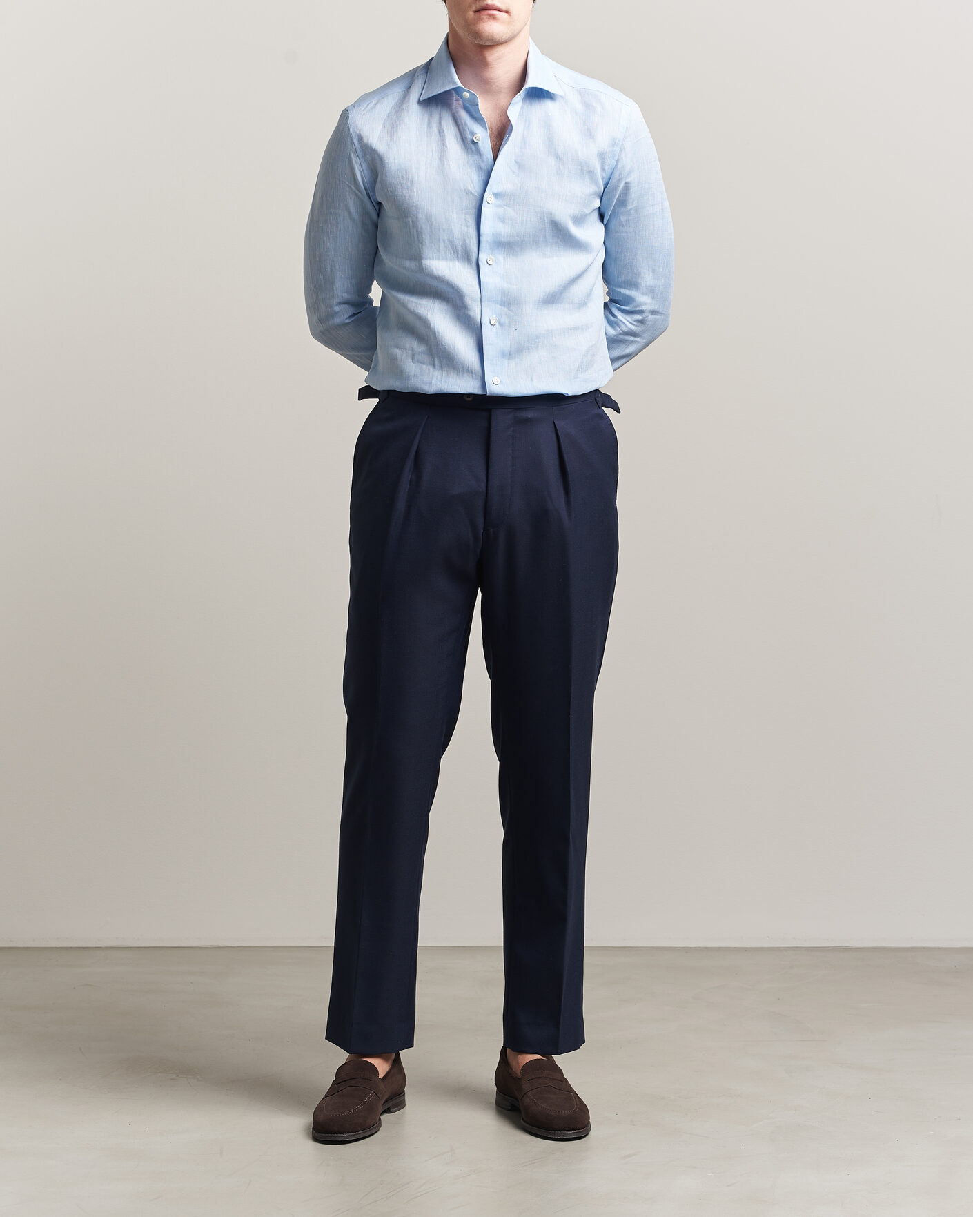 Hombres | Camisas | Mazzarelli | Soft Linen Shirt Light Blue