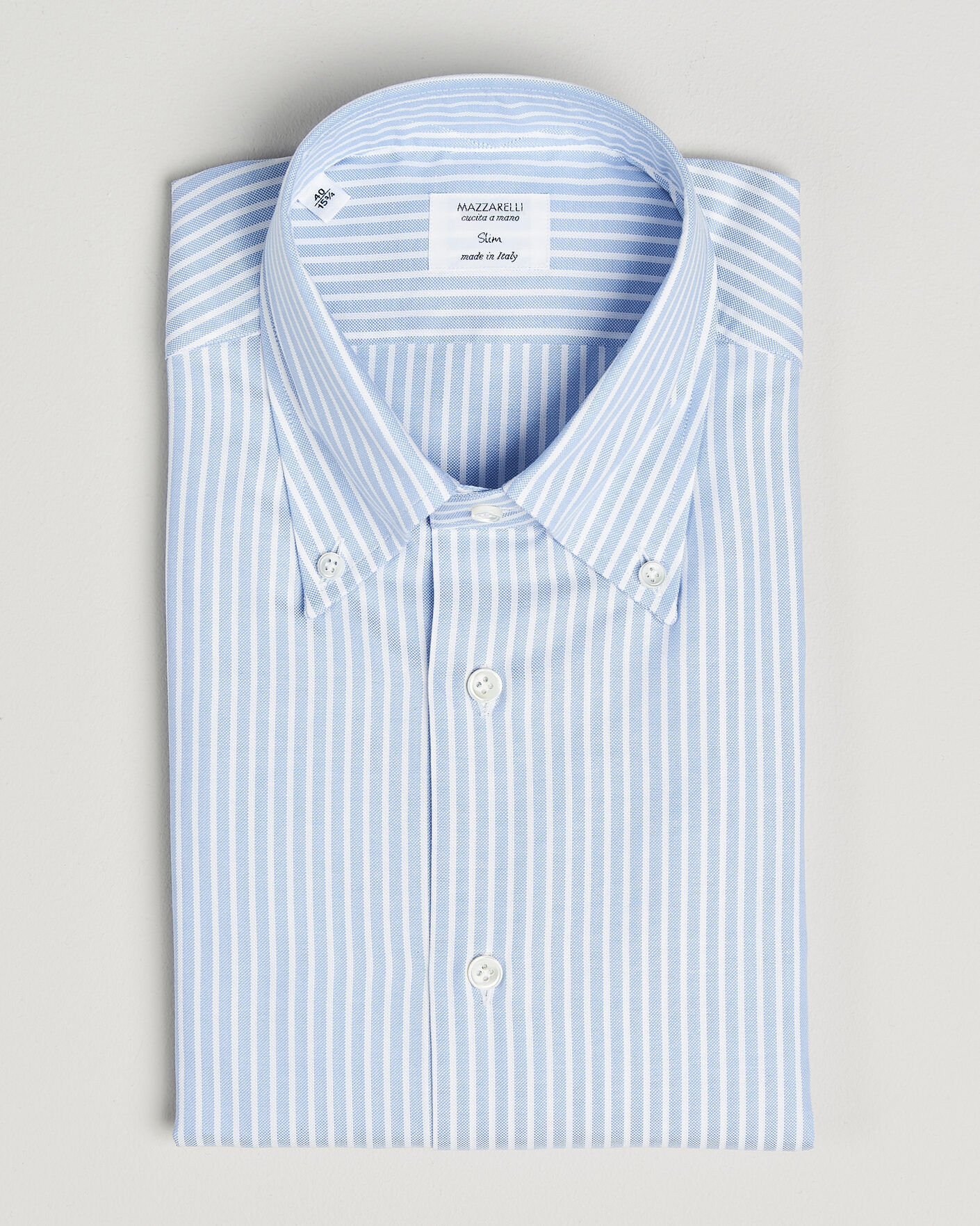 Hombres | Camisas | Mazzarelli | Soft Oxford Button Down Shirt Light Blue Stripe