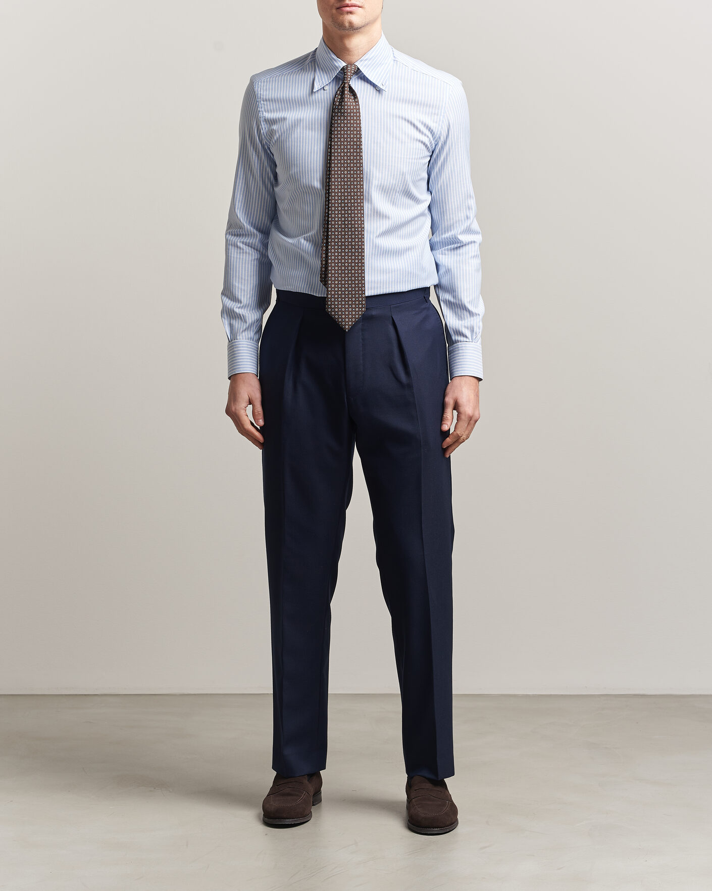 Hombres | Camisas | Mazzarelli | Soft Oxford Button Down Shirt Light Blue Stripe