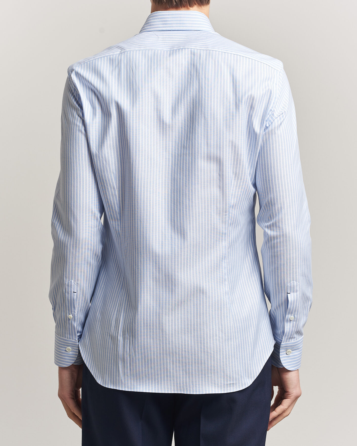 Hombres | Camisas | Mazzarelli | Soft Oxford Button Down Shirt Light Blue Stripe