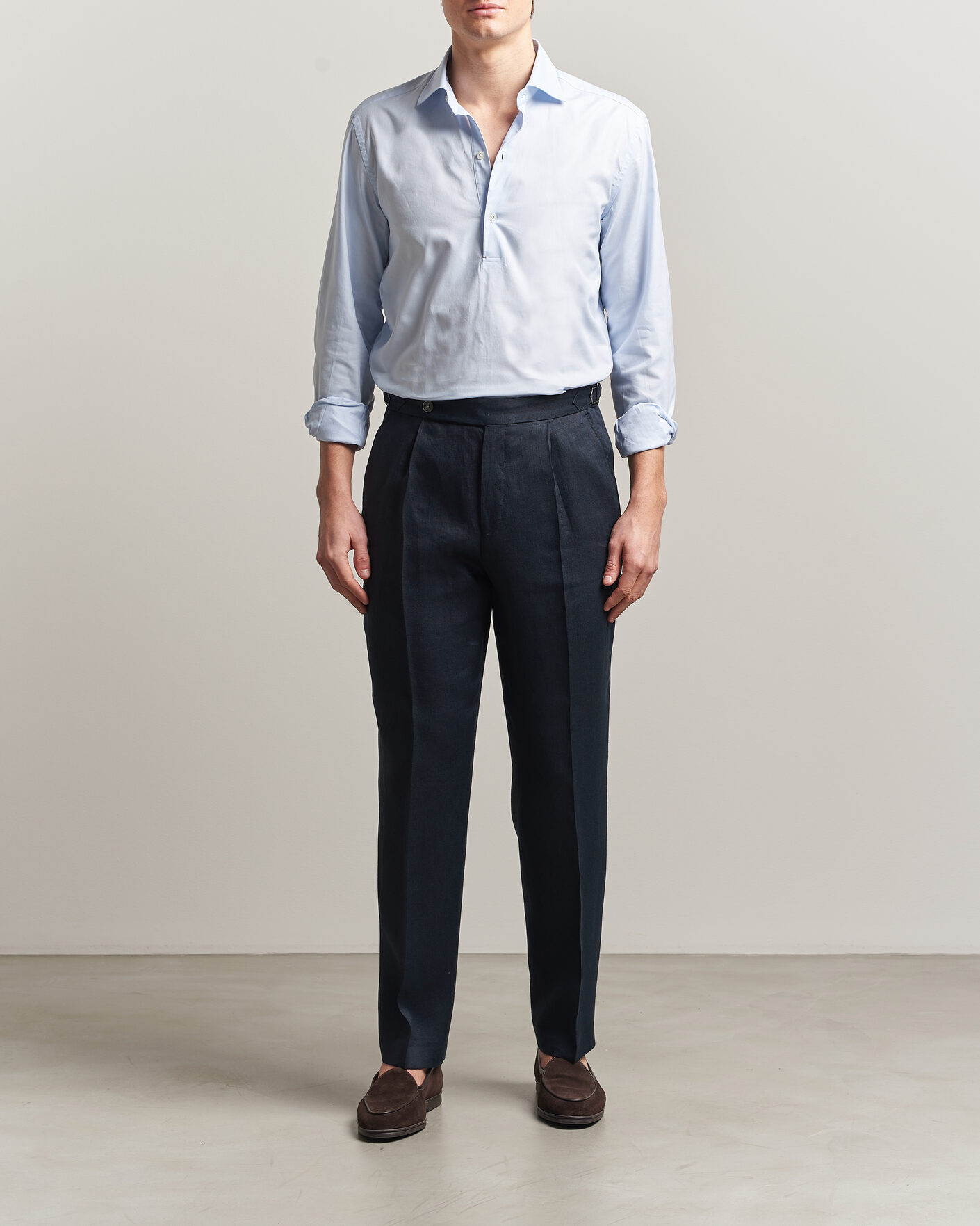 Hombres | Camisas | Mazzarelli | Soft Oxford Popover Shirt Light Blue