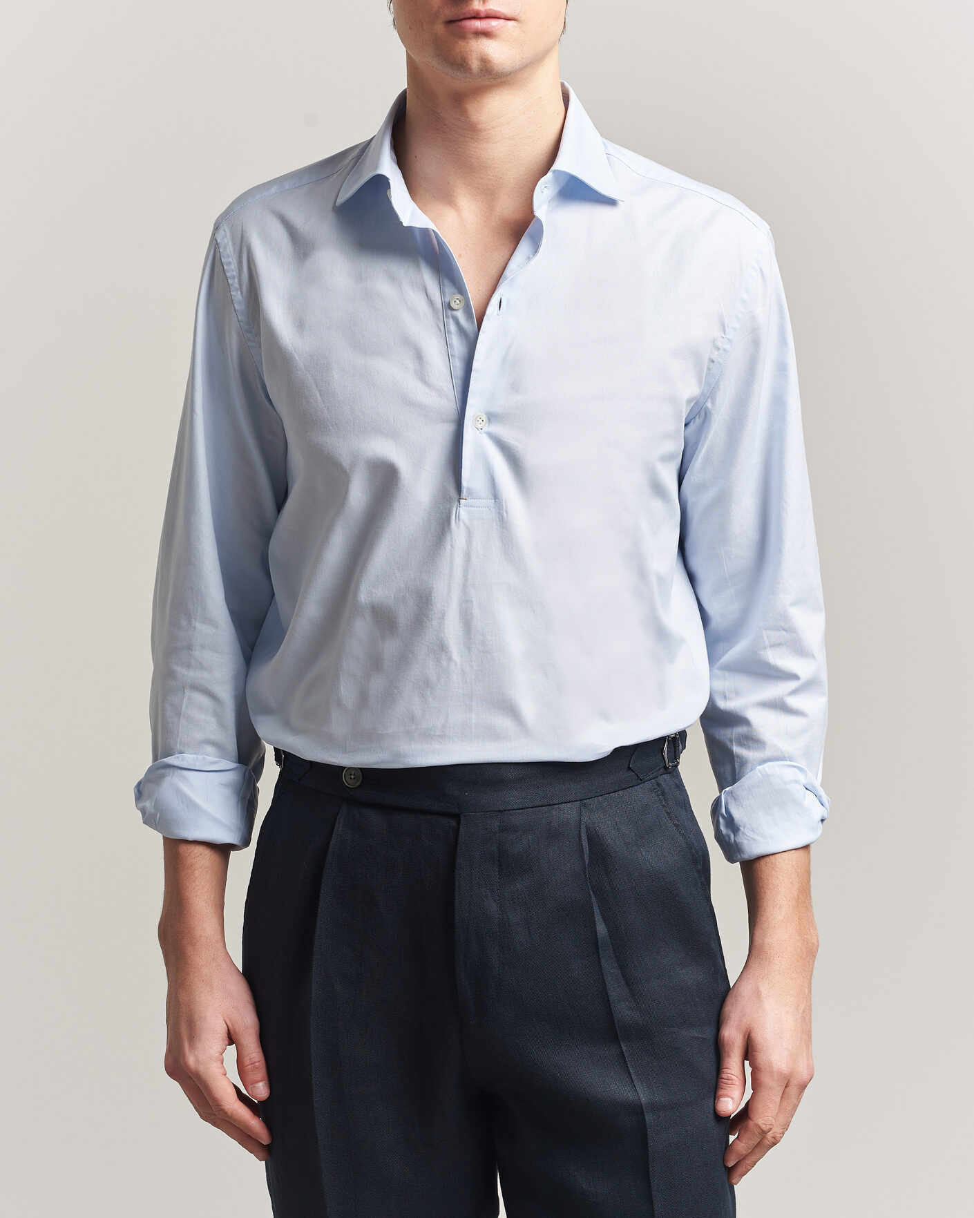 Hombres | Camisas | Mazzarelli | Soft Oxford Popover Shirt Light Blue