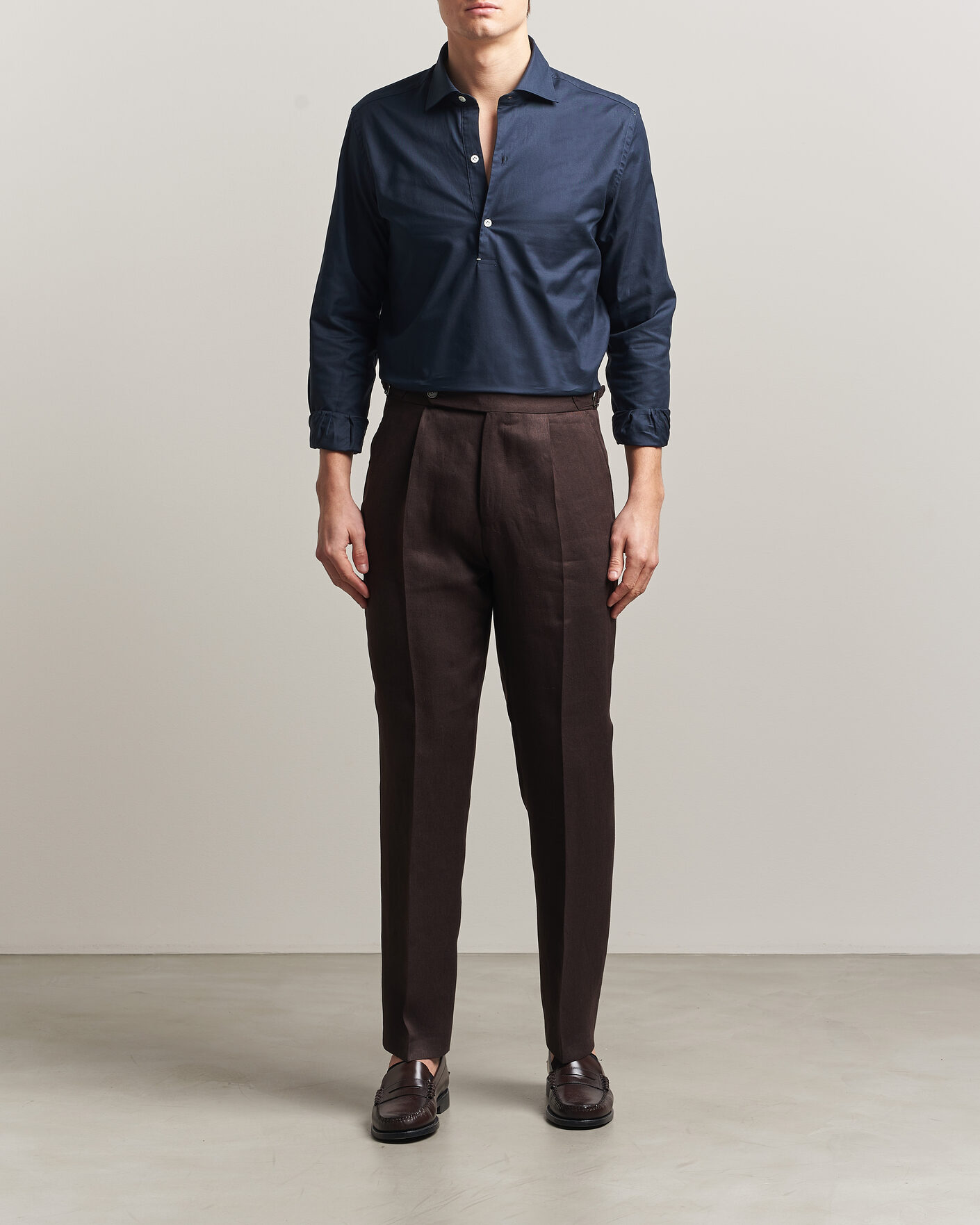 Hombres | Camisas | Mazzarelli | Soft Oxford Popover Shirt Navy