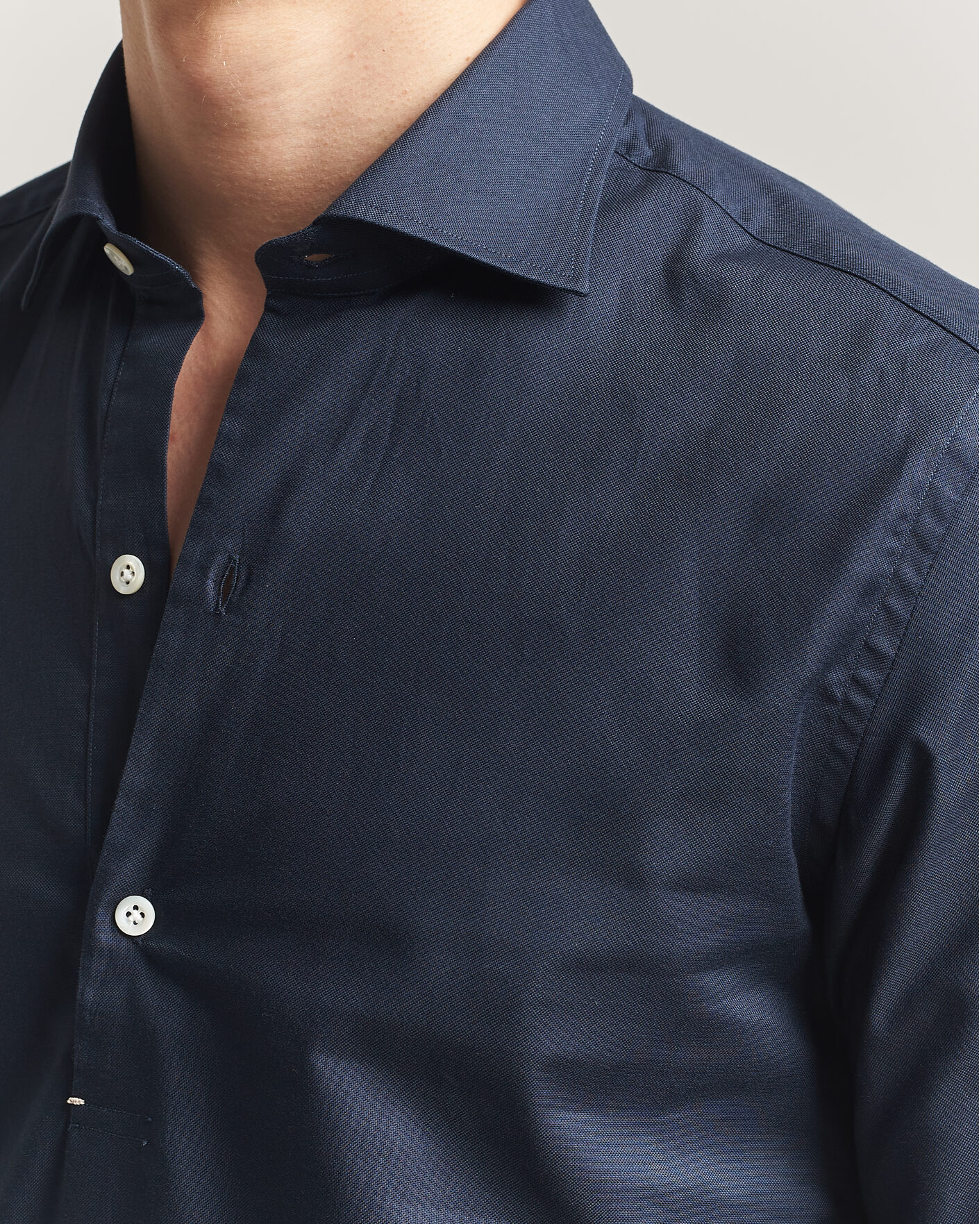 Hombres | Camisas | Mazzarelli | Soft Oxford Popover Shirt Navy