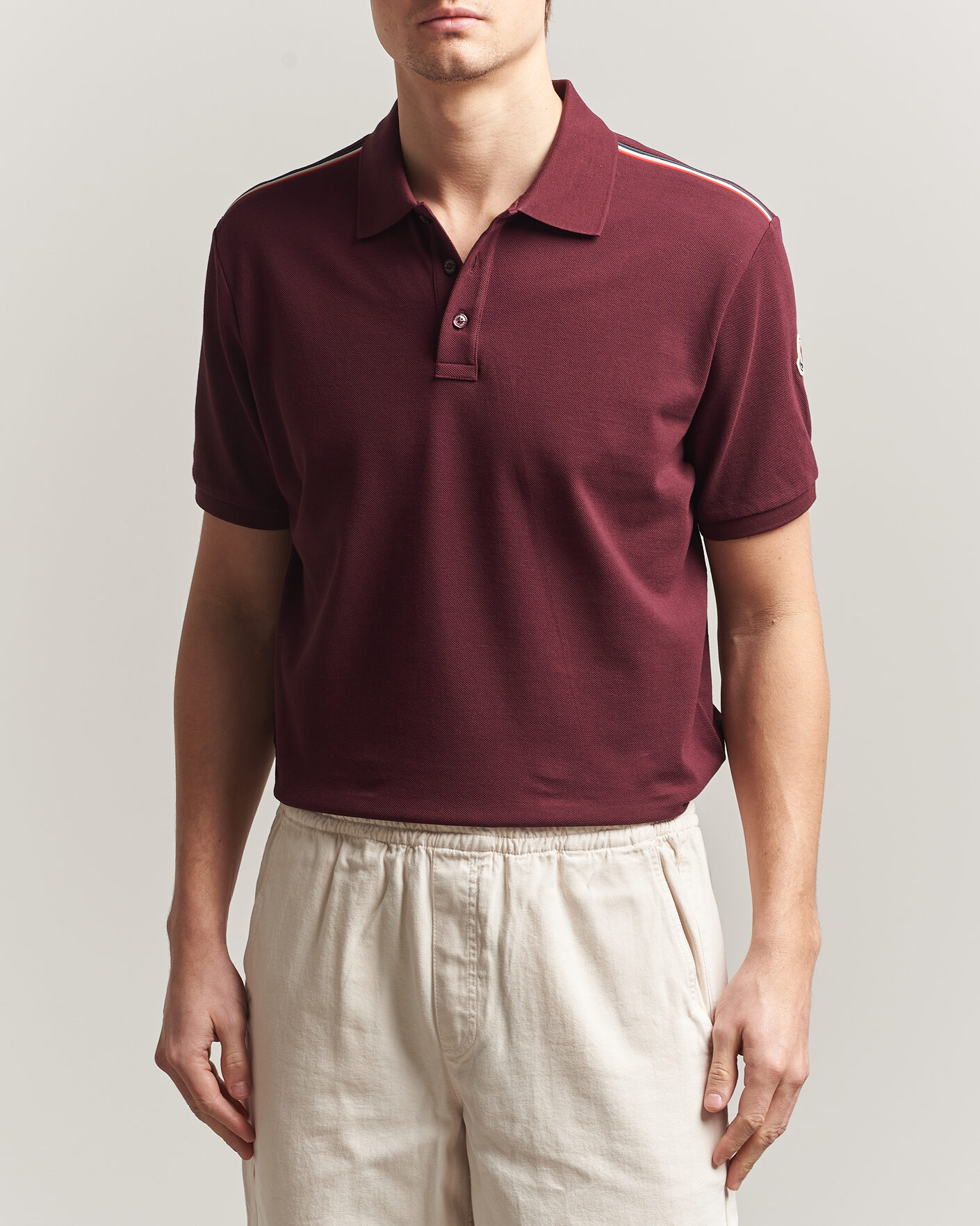 Hombres | Polos | Moncler | Tricolore Shoulder Polo Burgundy