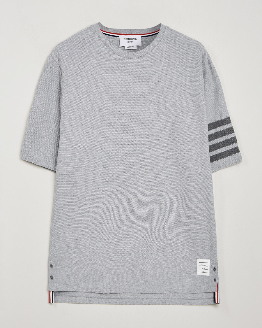 Hombres | Camisetas | Thom Browne | Textured Pique 4 Bar T-Shirt Pale Grey