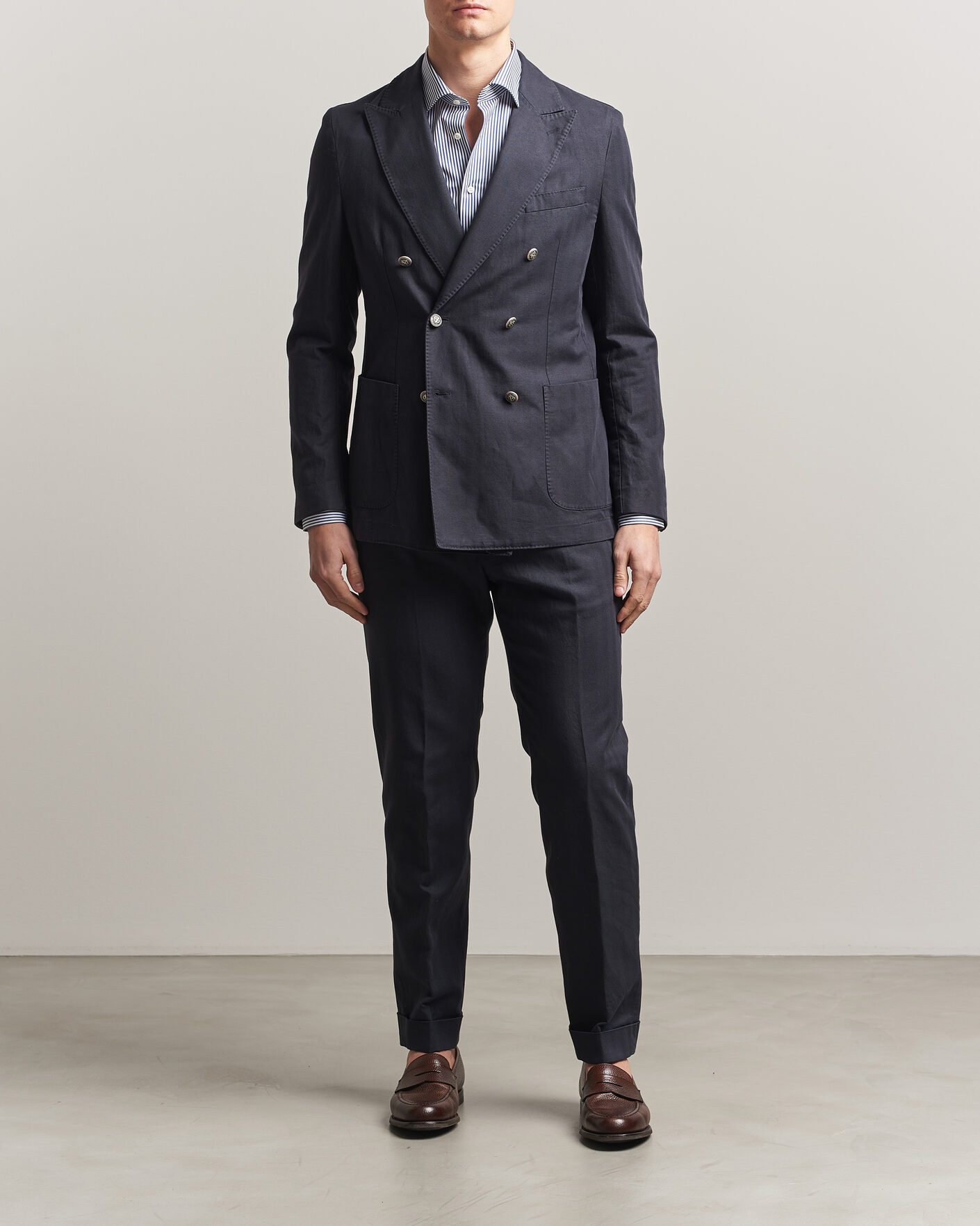 Hombres | Blazers | Morris | Cotton Herringbone Double Breasted Blazer Blue