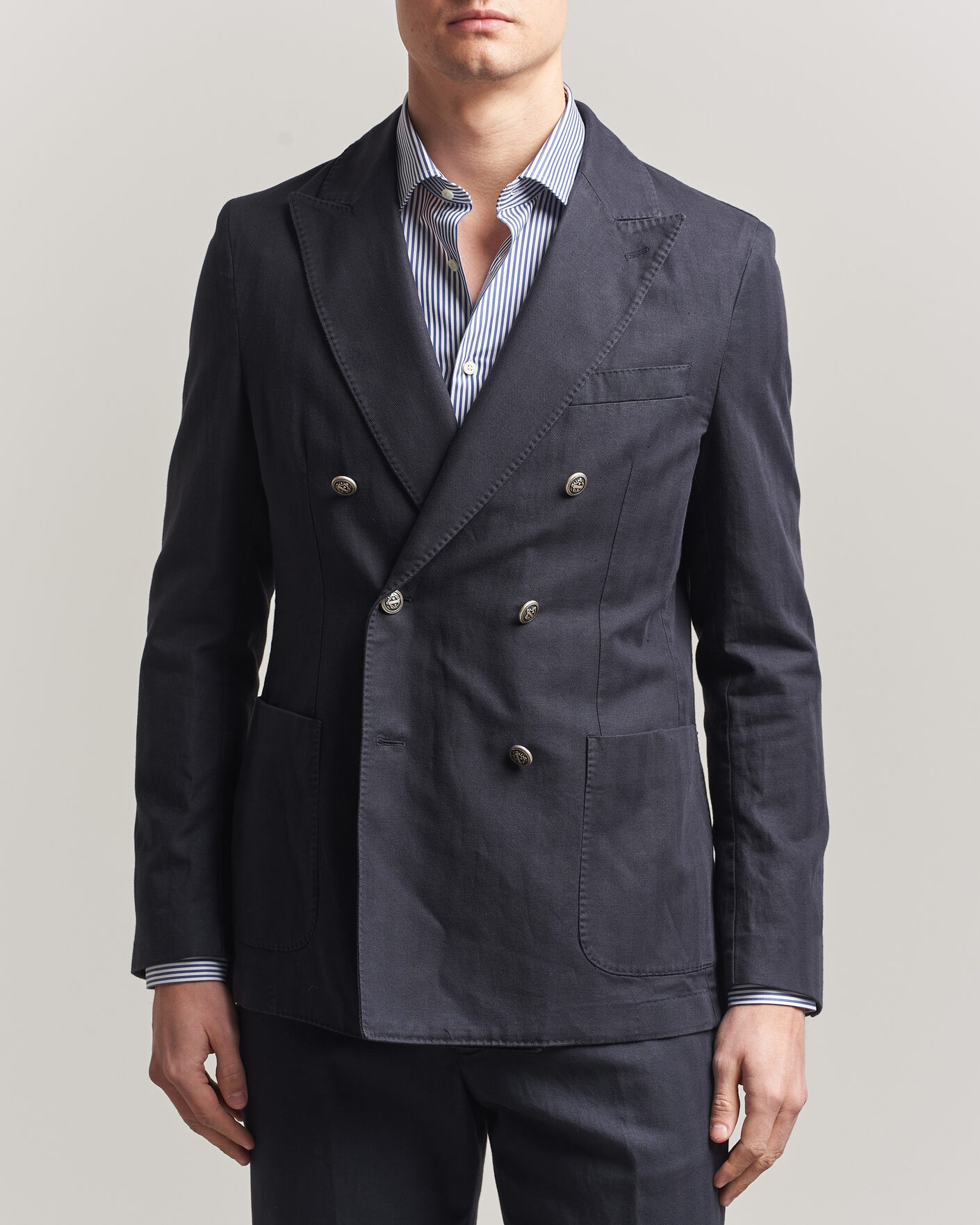 Hombres | Blazers | Morris | Cotton Herringbone Double Breasted Blazer Blue
