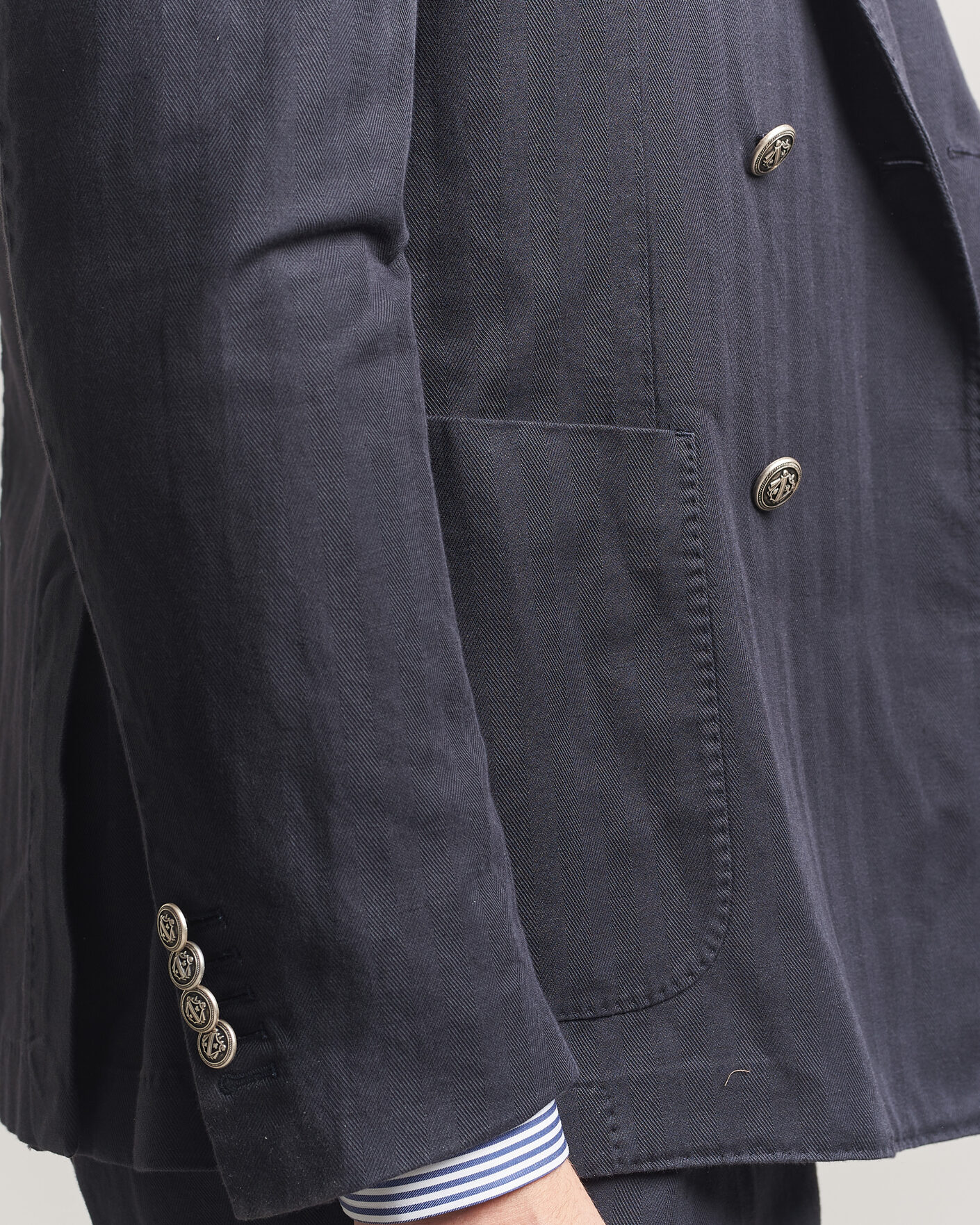 Hombres | Blazers | Morris | Cotton Herringbone Double Breasted Blazer Blue