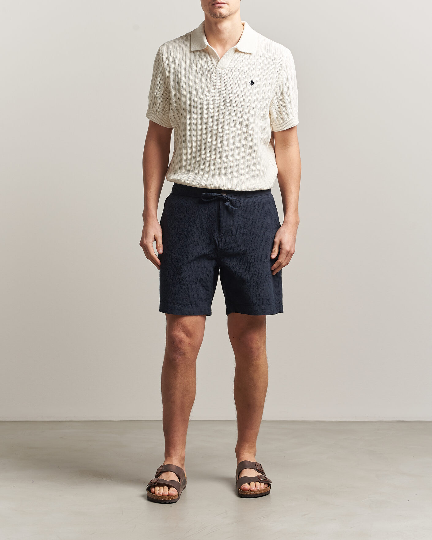 Hombres | Pantalones cortos | Morris | Fenix Seersucker Shorts Dark Blue