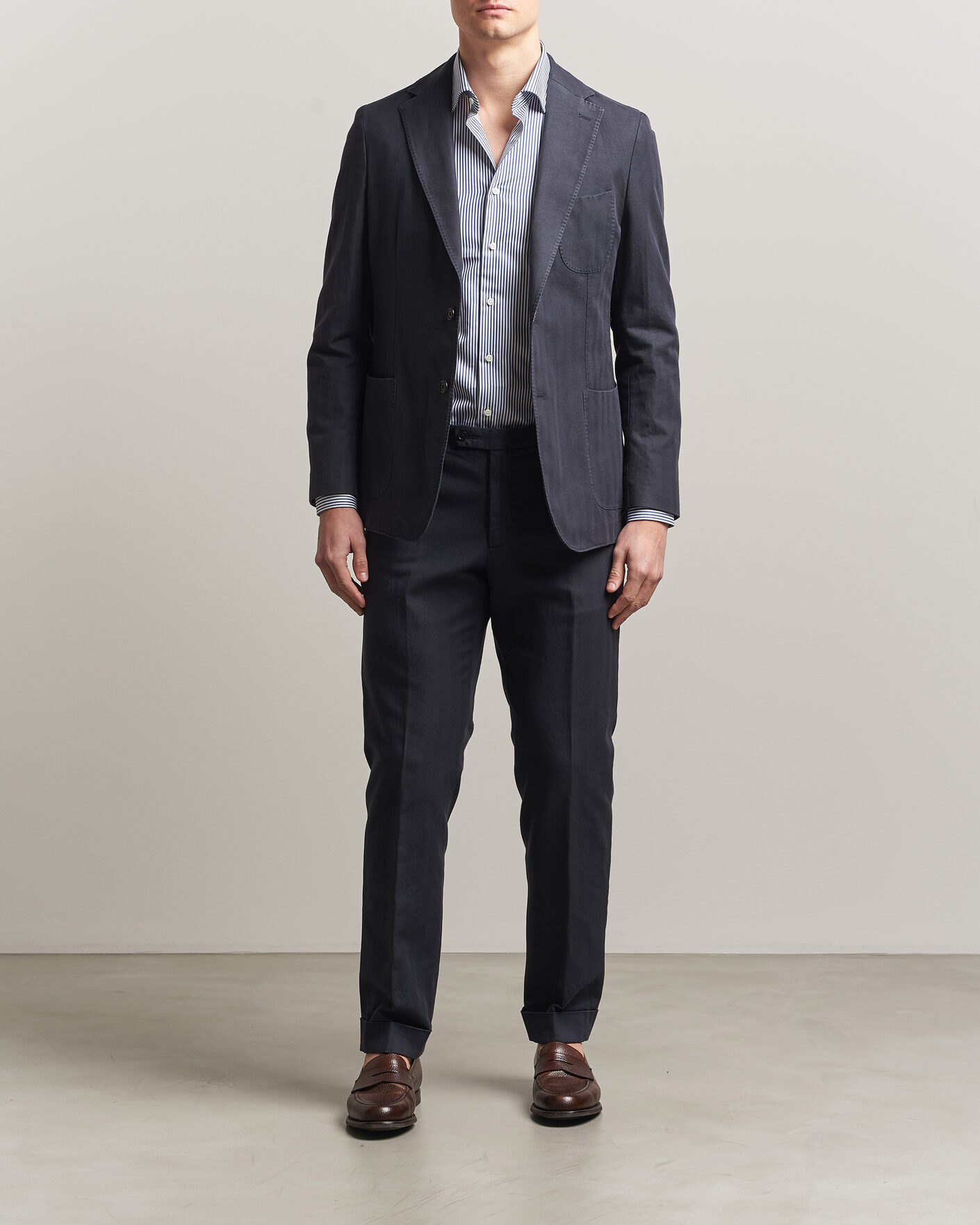 Hombres | Pantalones | Morris | Jack Herringbone Cotton Trousers Blue